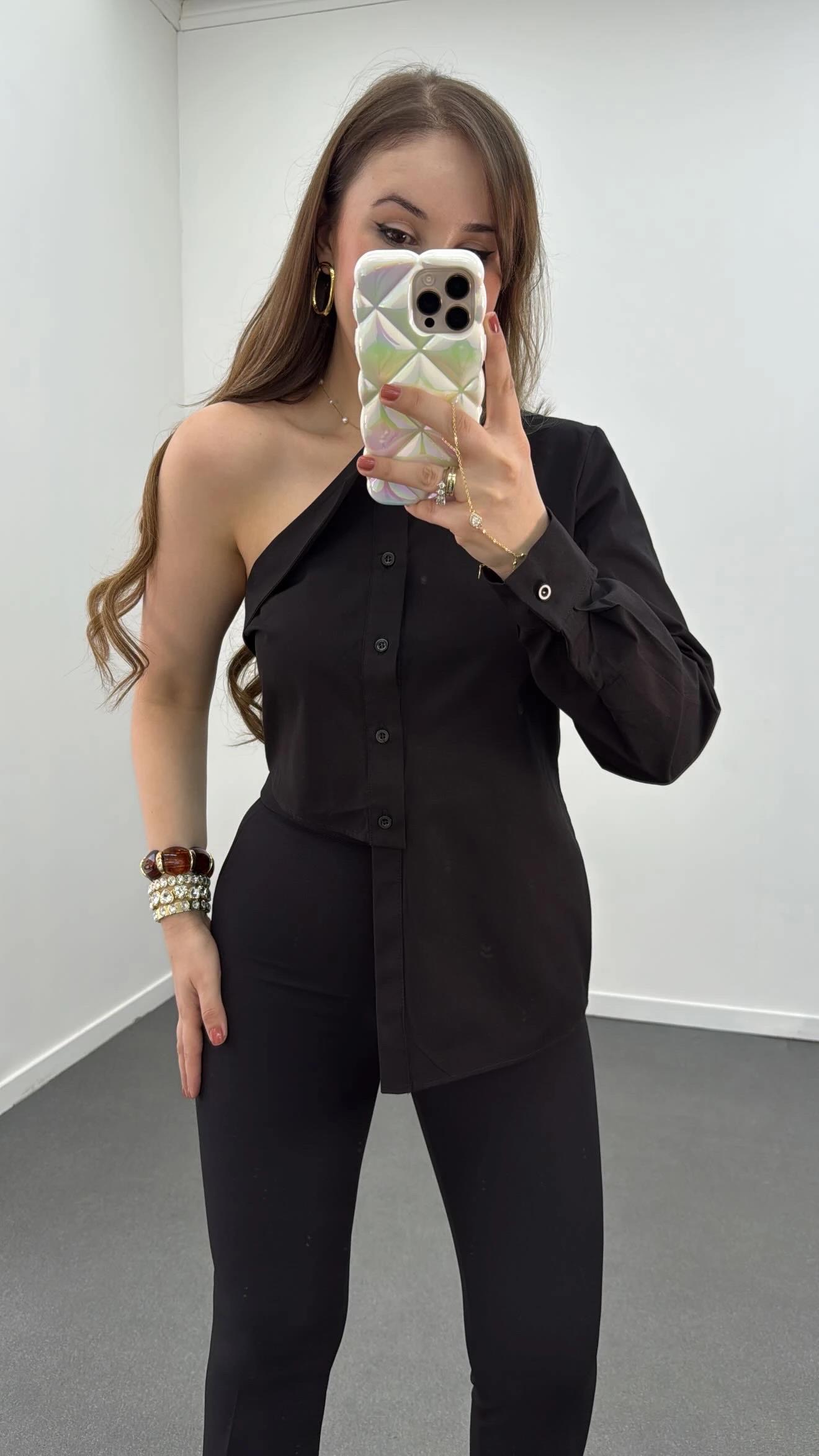 Luxe Siyah Asimetrik Tasarım Bluz