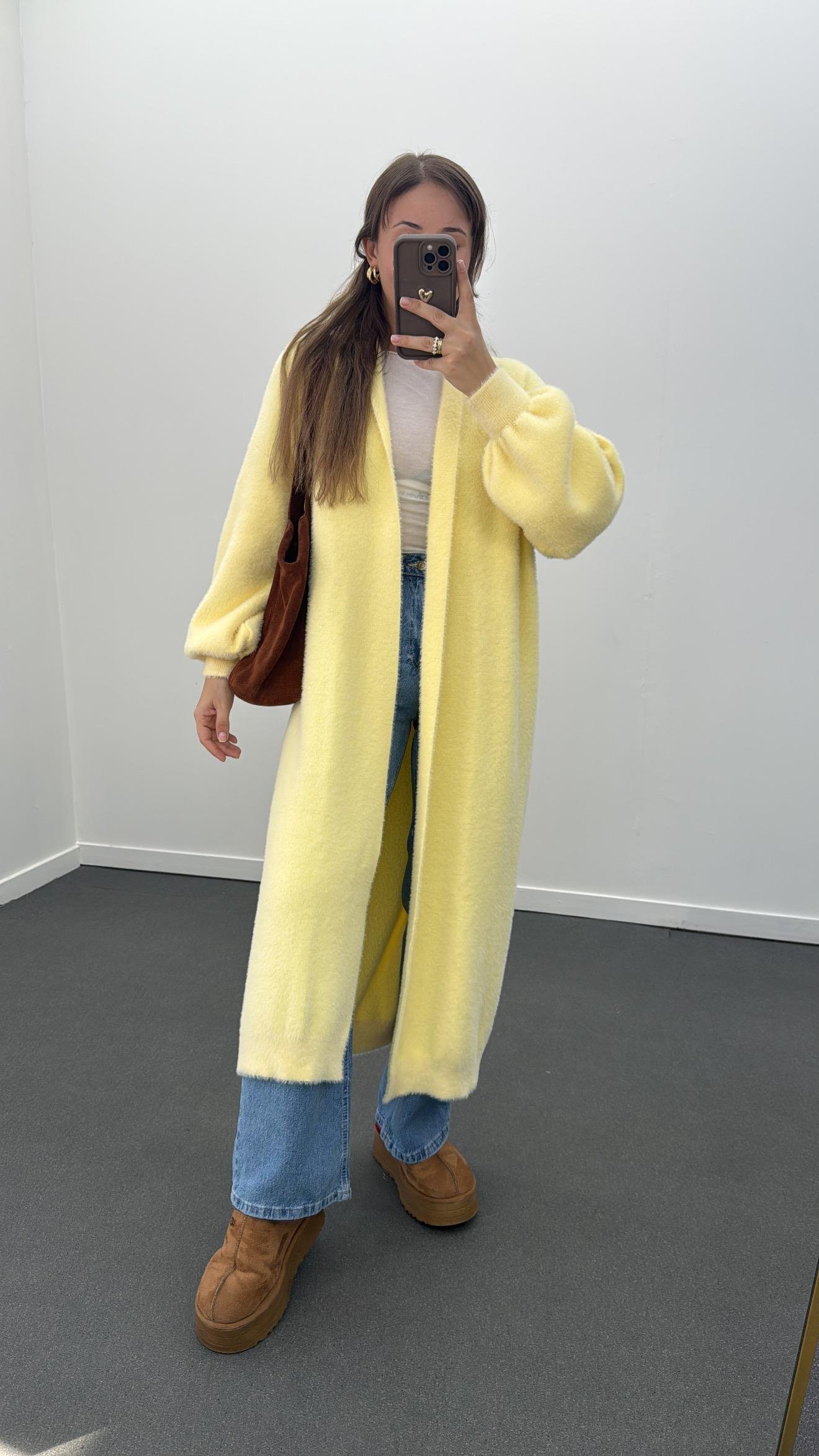 Madelyn Sarı Peluş Boydan Triko Hırka