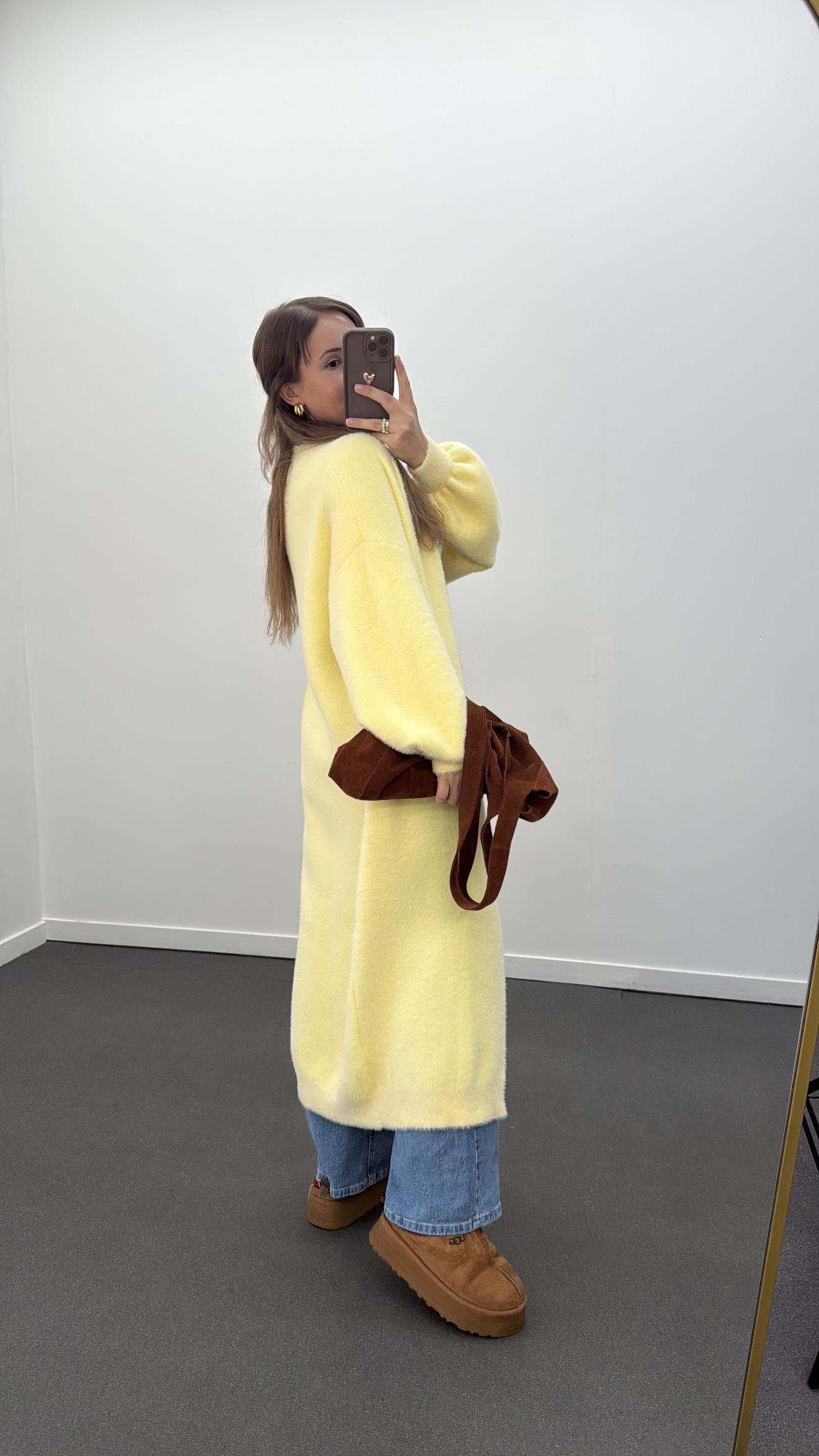 Madelyn Sarı Peluş Boydan Triko Hırka