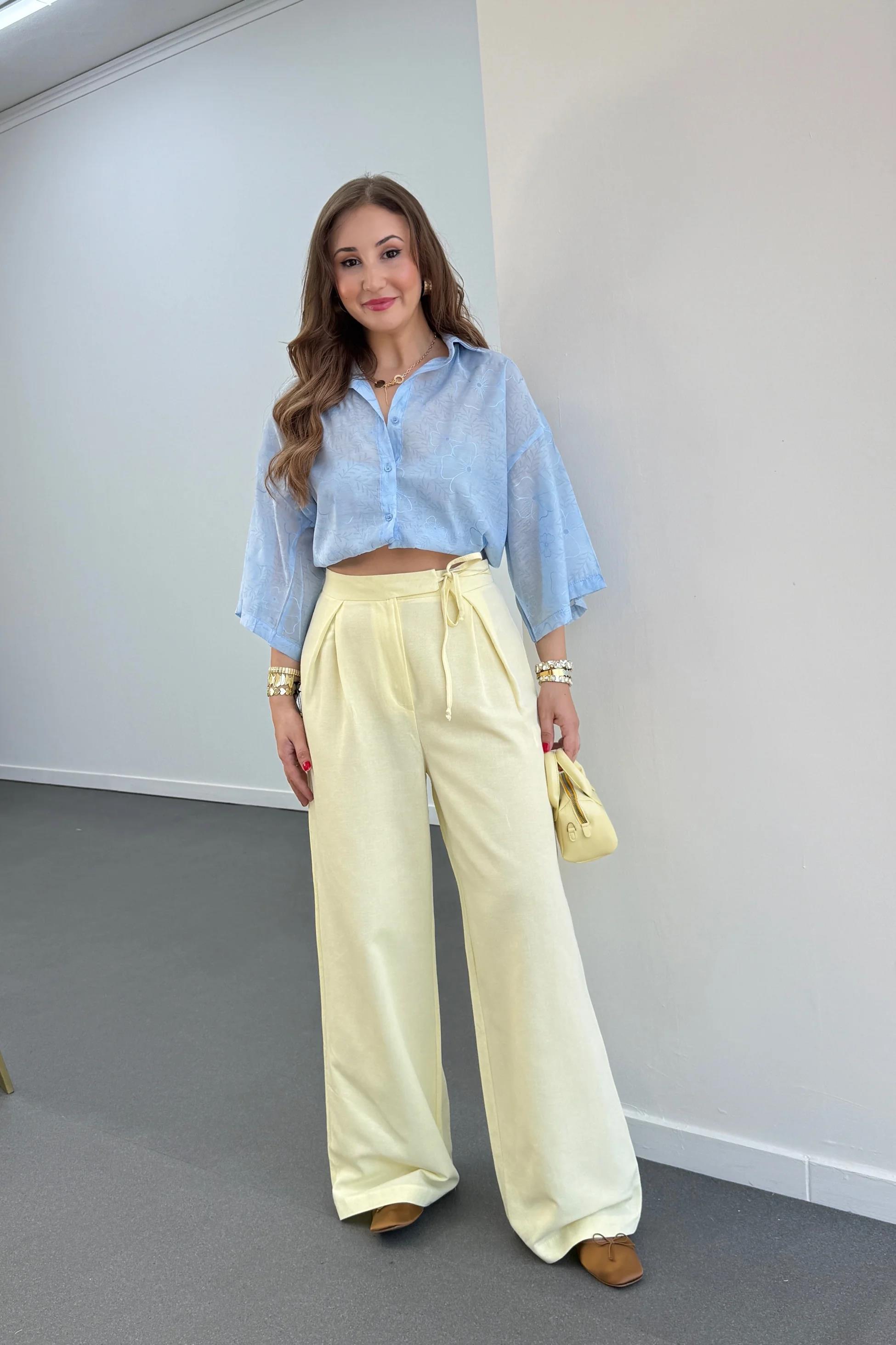 Maja Sarı Yandan Bağlamalı Keten Palazzo Pantolon