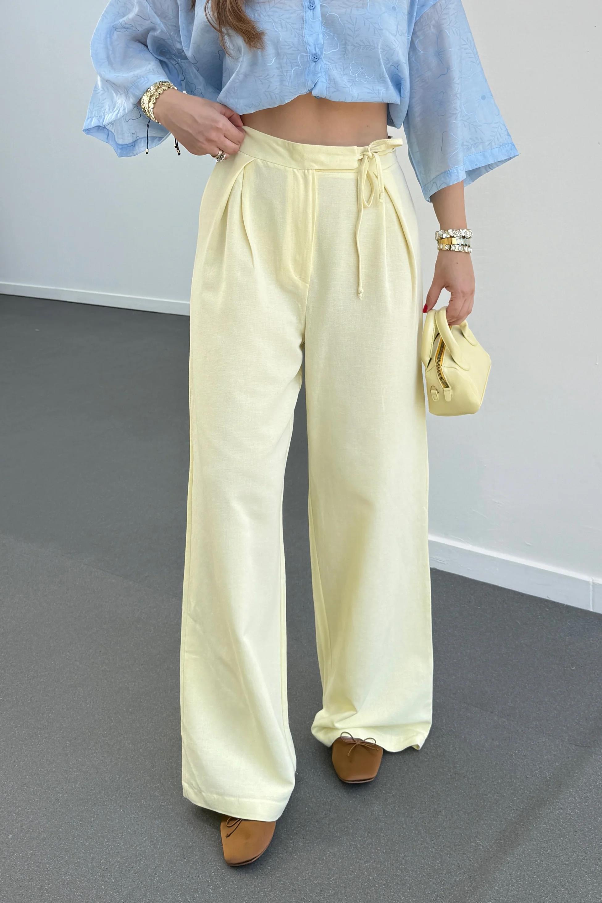 Maja Sarı Yandan Bağlamalı Keten Palazzo Pantolon