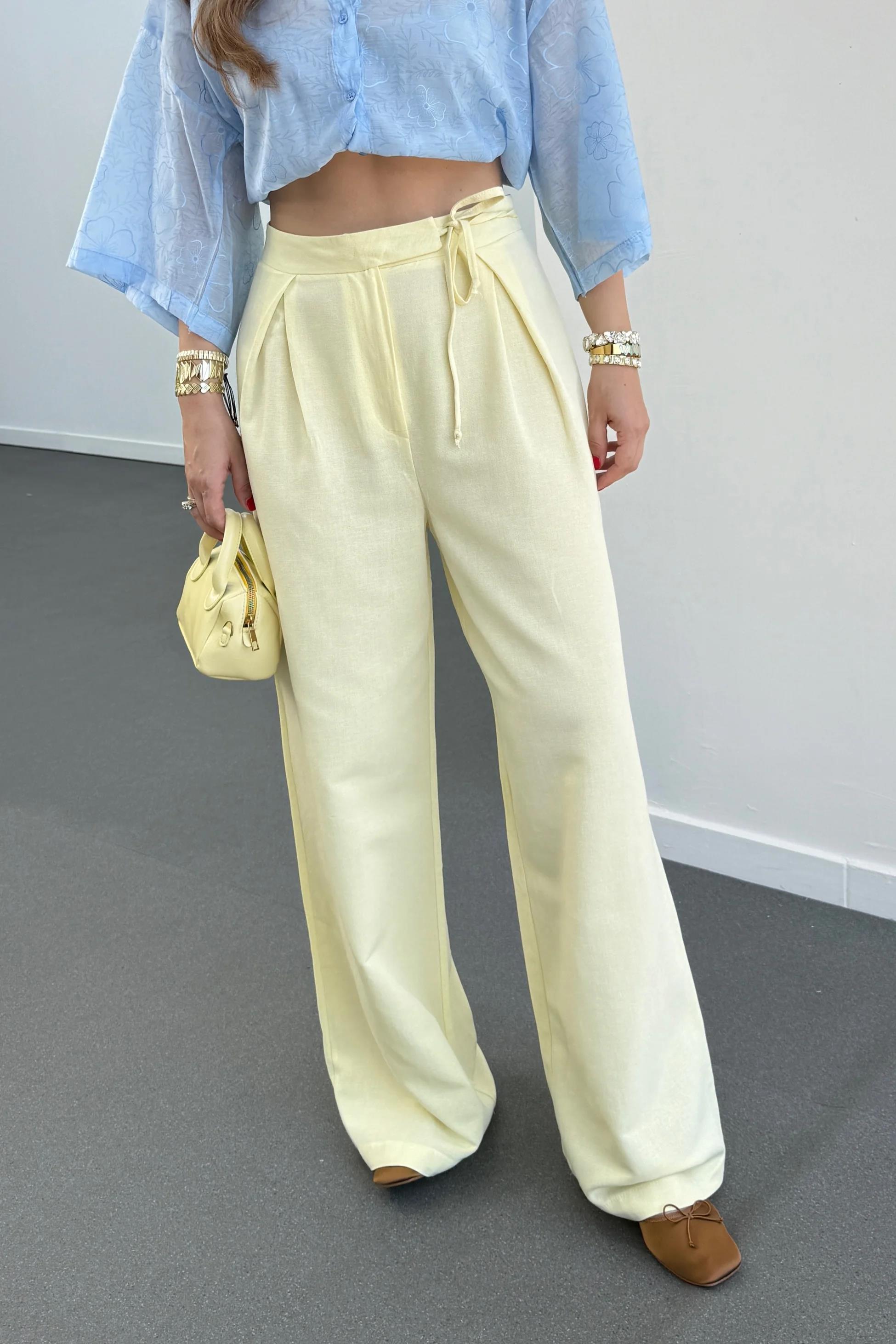 Maja Sarı Yandan Bağlamalı Keten Palazzo Pantolon