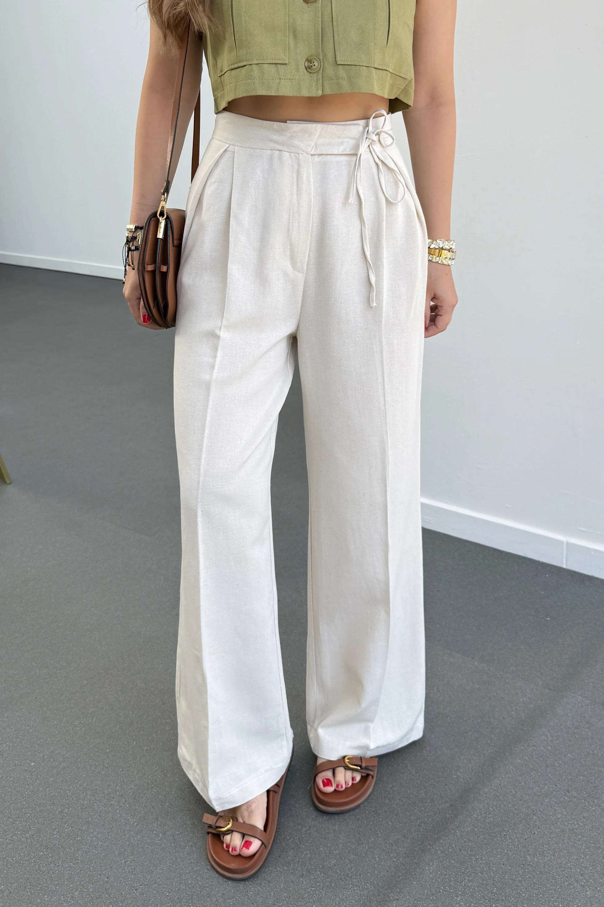 Maja Taş Yandan Bağlamalı Keten Palazzo Pantolon