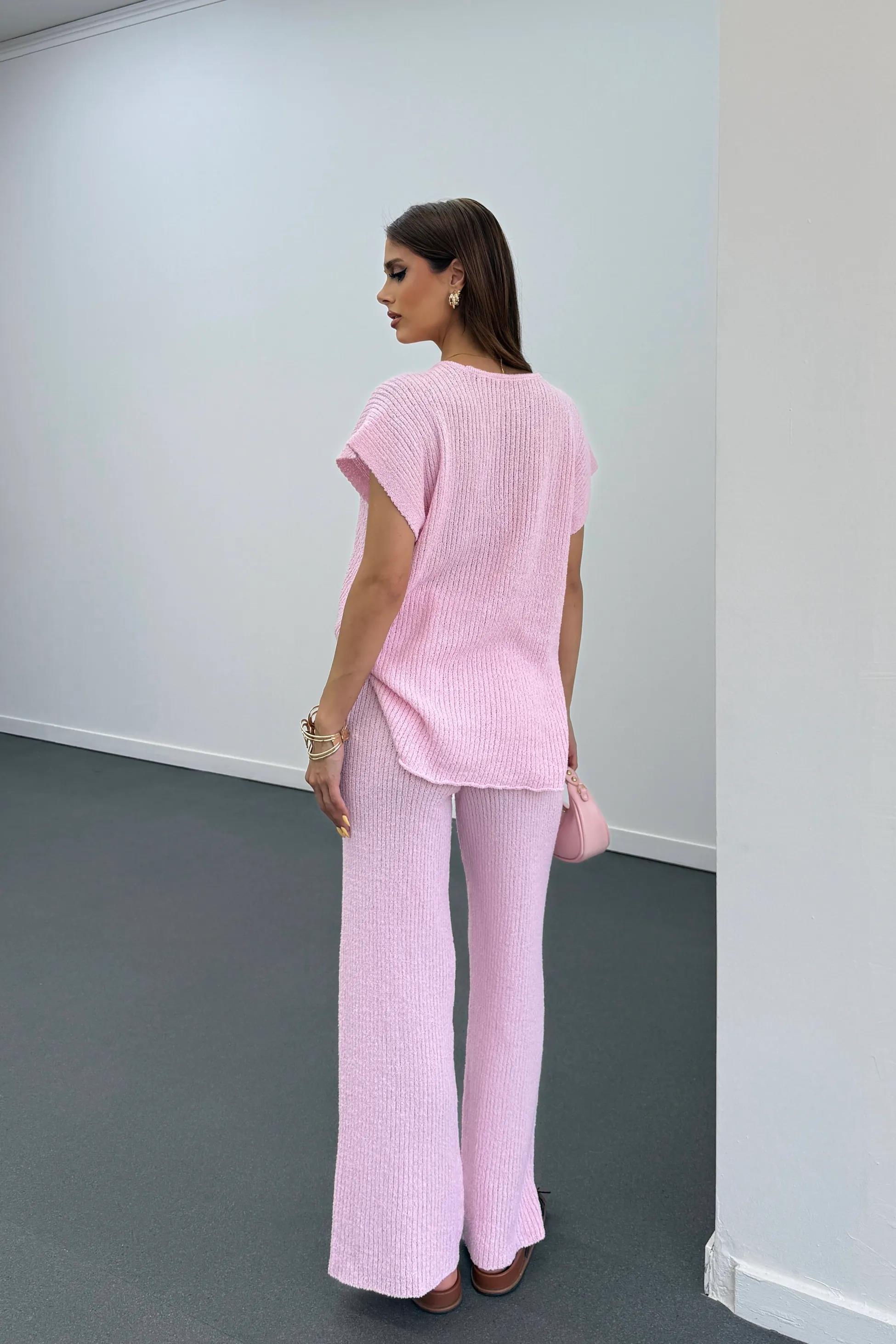Malia Pembe İnce Örme Melanj Takım