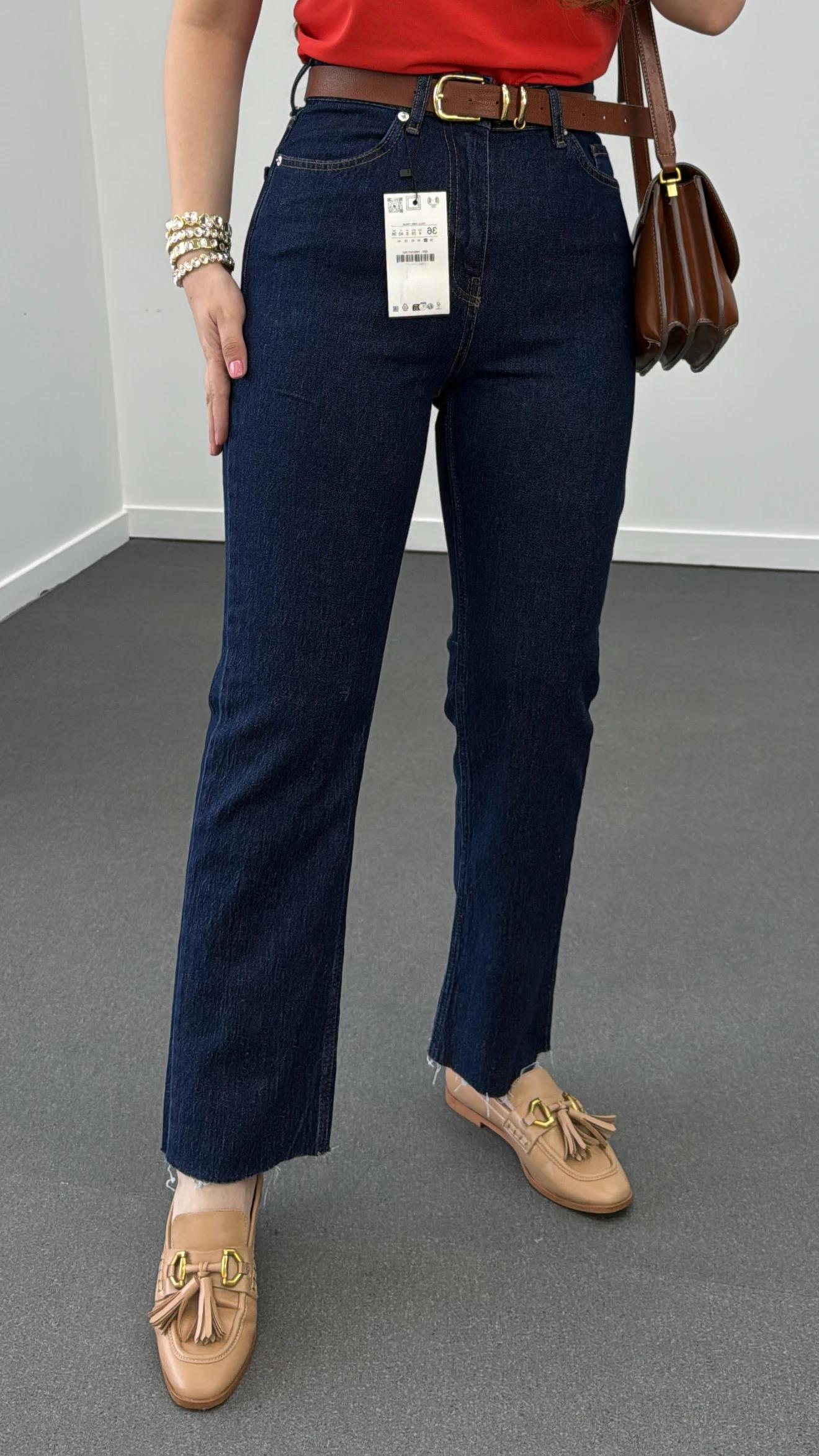 Malibu Dark Blue Likralı Straight Kesik Paça Jeans