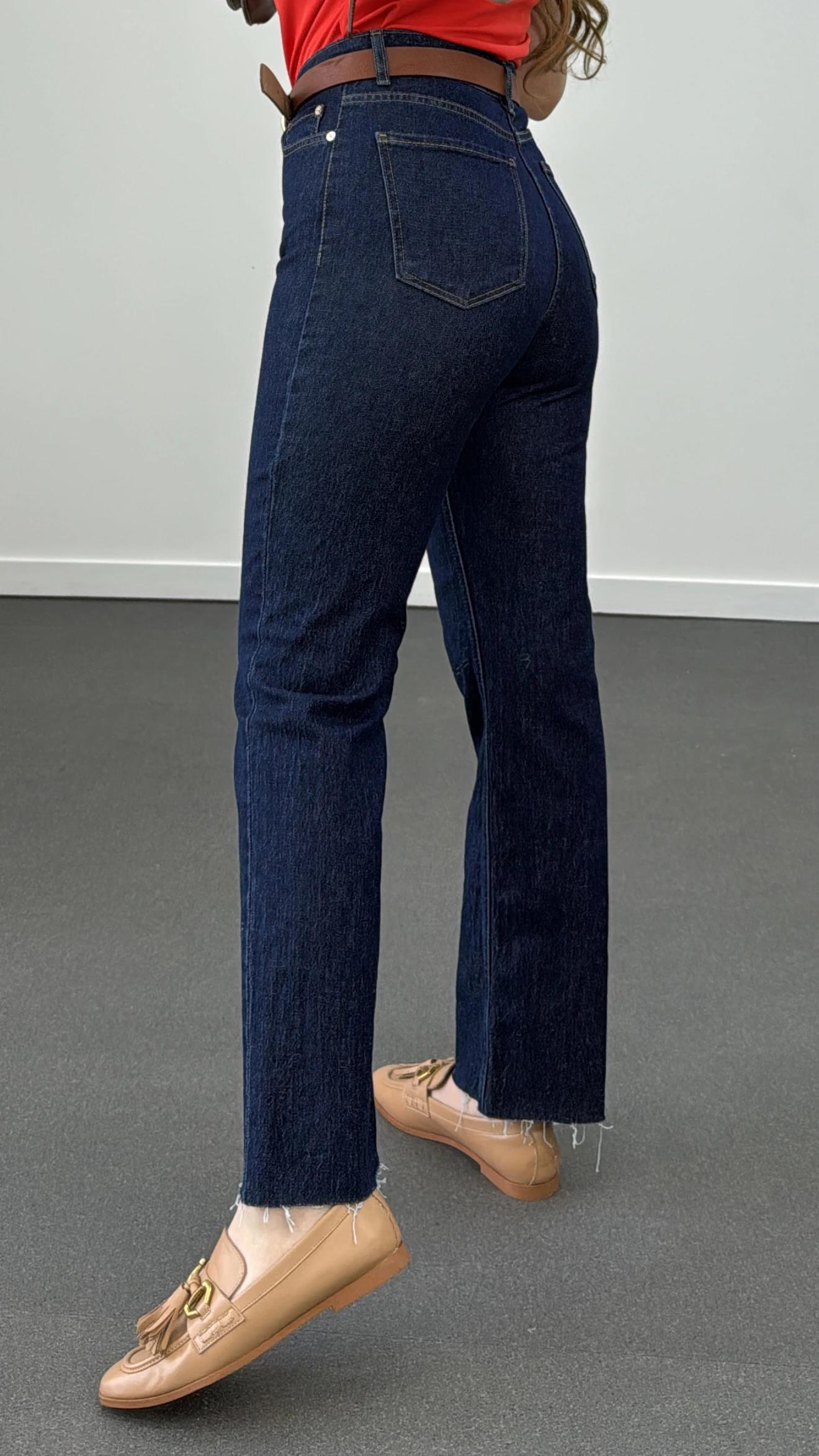 Malibu Dark Blue Likralı Straight Kesik Paça Jeans