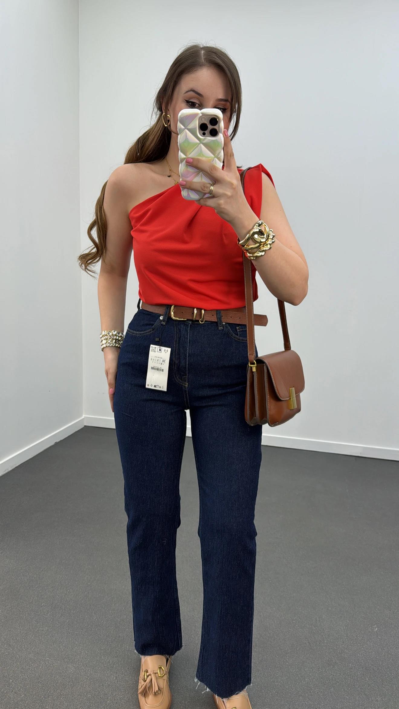 Malibu Dark Blue Likralı Straight Kesik Paça Jeans