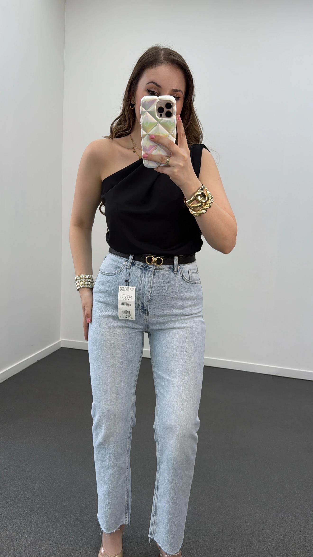 Malibu Kar Yıkama Likralı Straight Kesik Paça Jeans