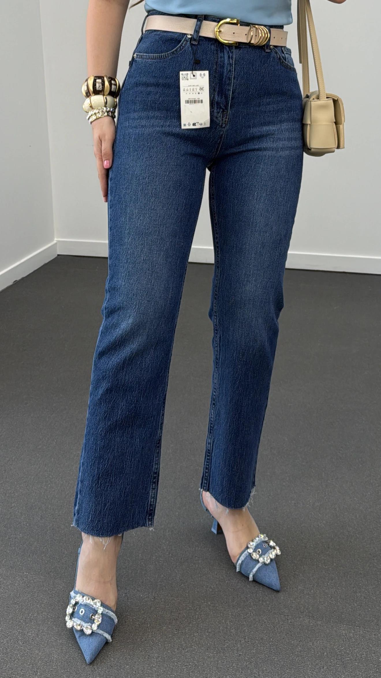 Malibu Koyu Kot Likralı Straight Kesik Paça Jeans