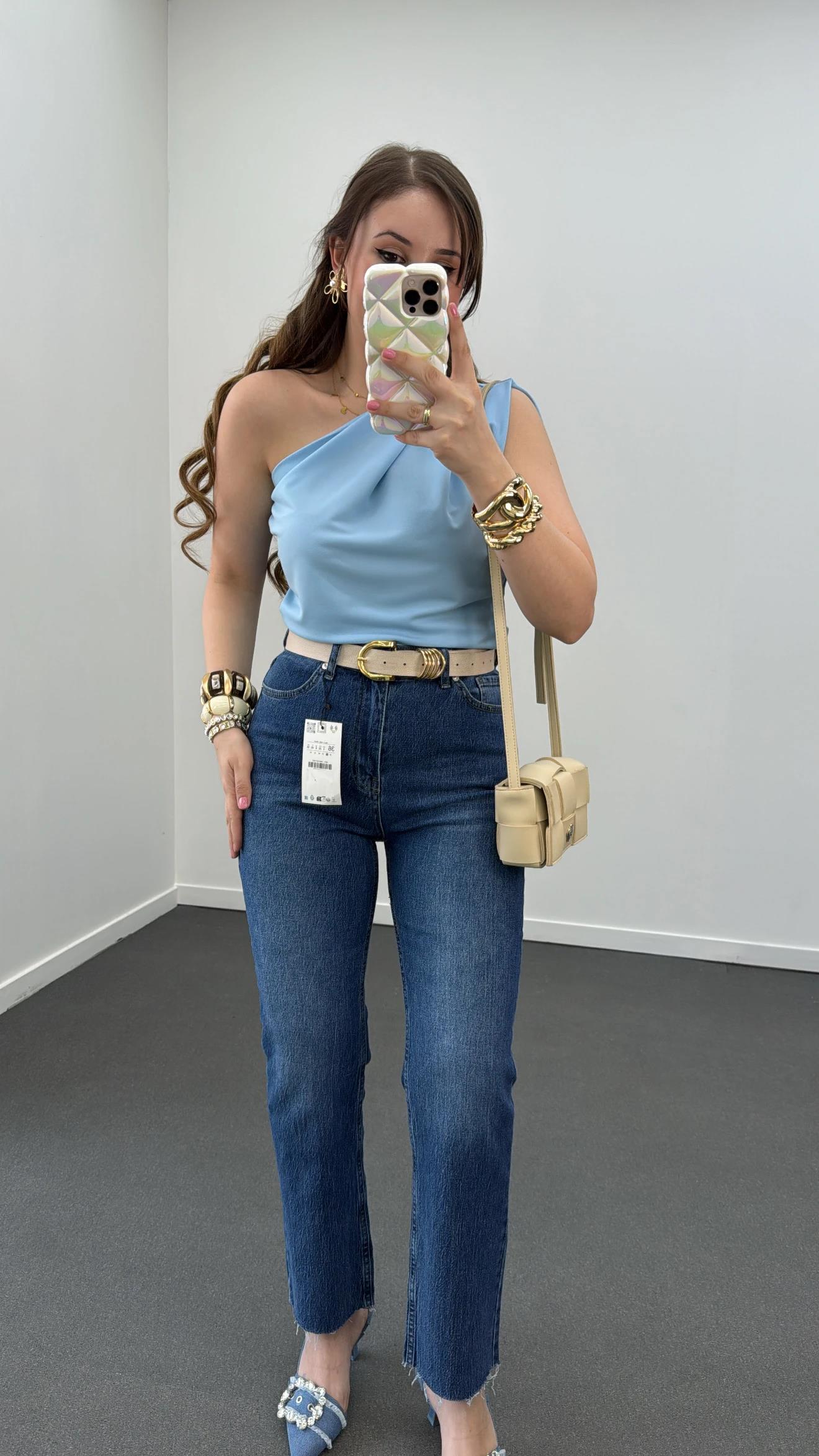 Malibu Koyu Kot Likralı Straight Kesik Paça Jeans