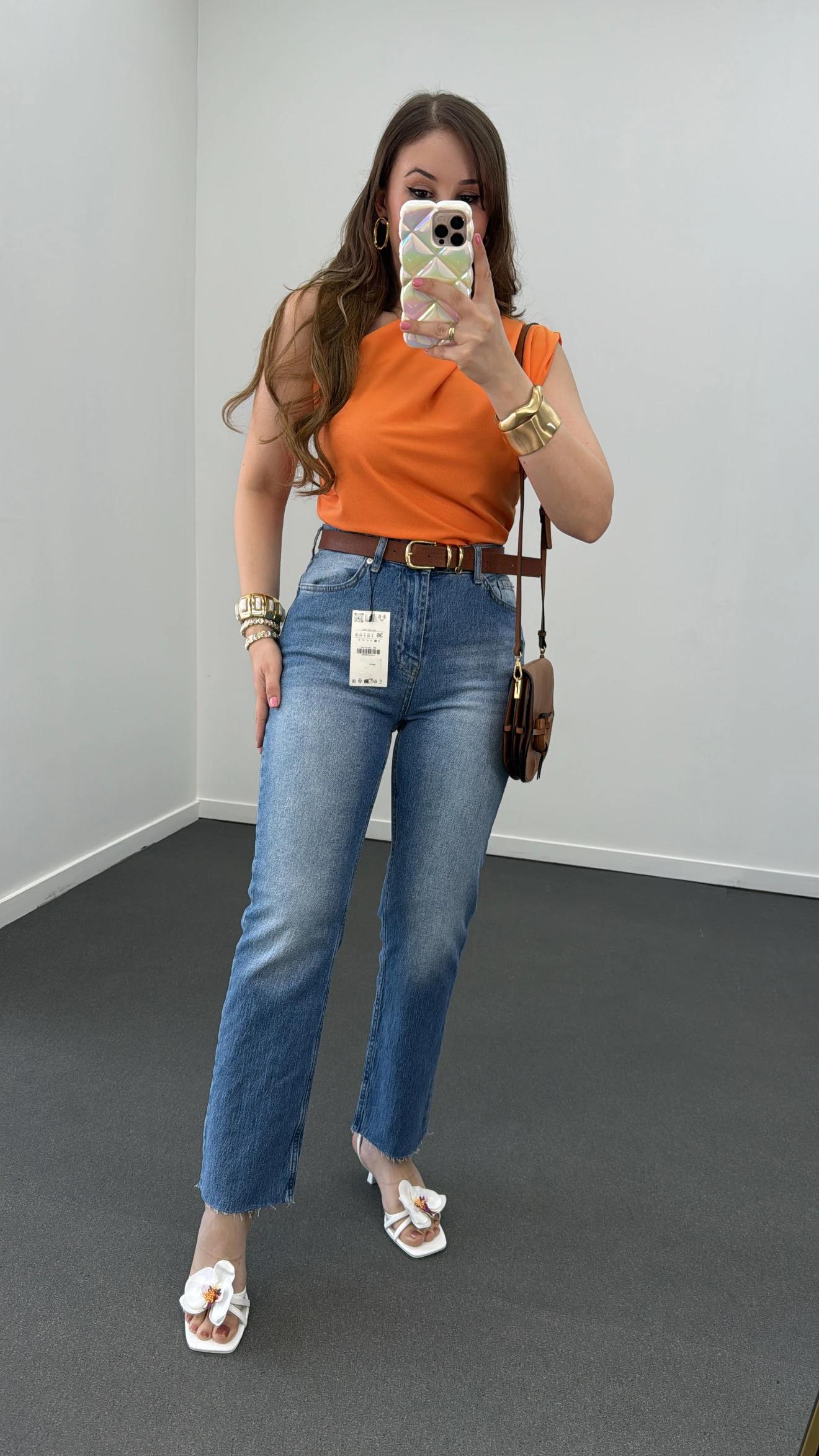 Malibu Orta Kot Likralı Straight Kesik Paça Jeans