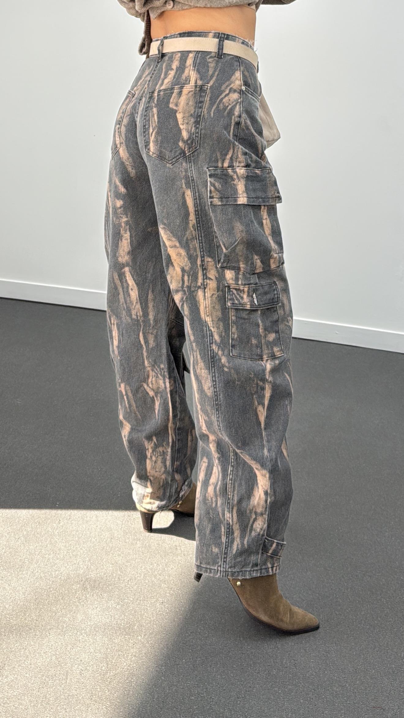 Manifest Batik Desenli Kargo Barrel Jean