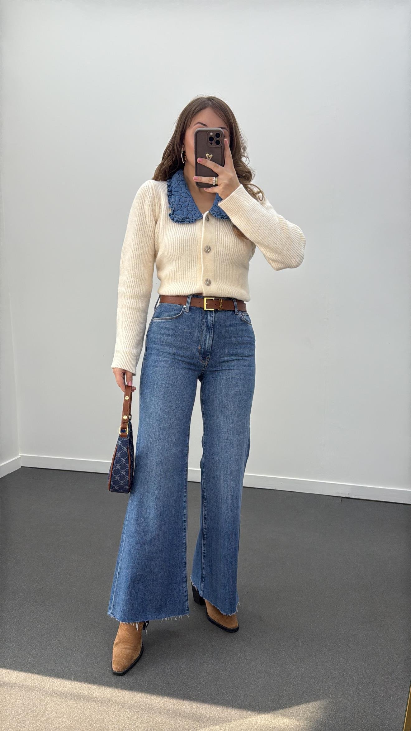 Manila Kot Renk Yarım Flare Likralı Jeans