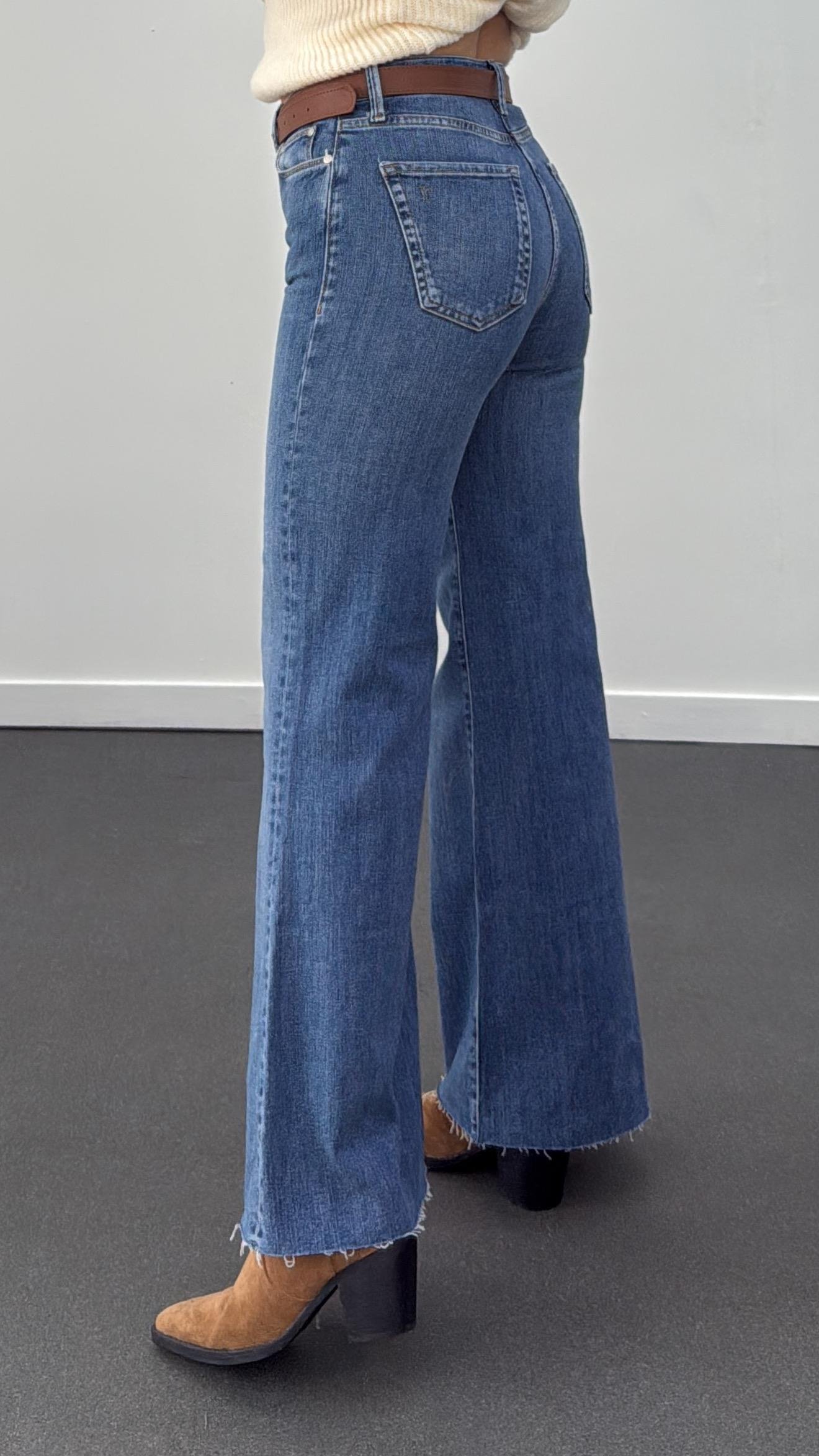 Manila Kot Renk Yarım Flare Likralı Jeans