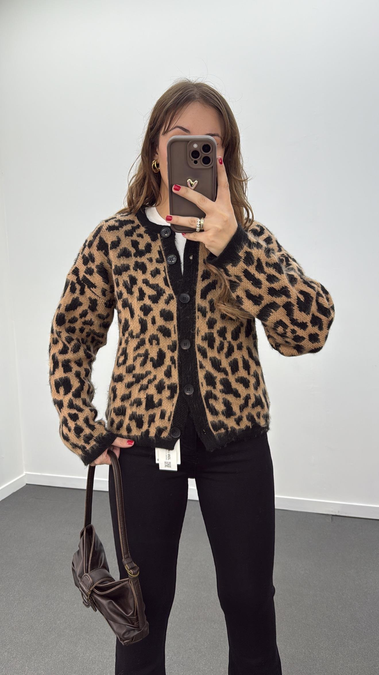 Manon Leopar Desenli Düğmeli Hırka