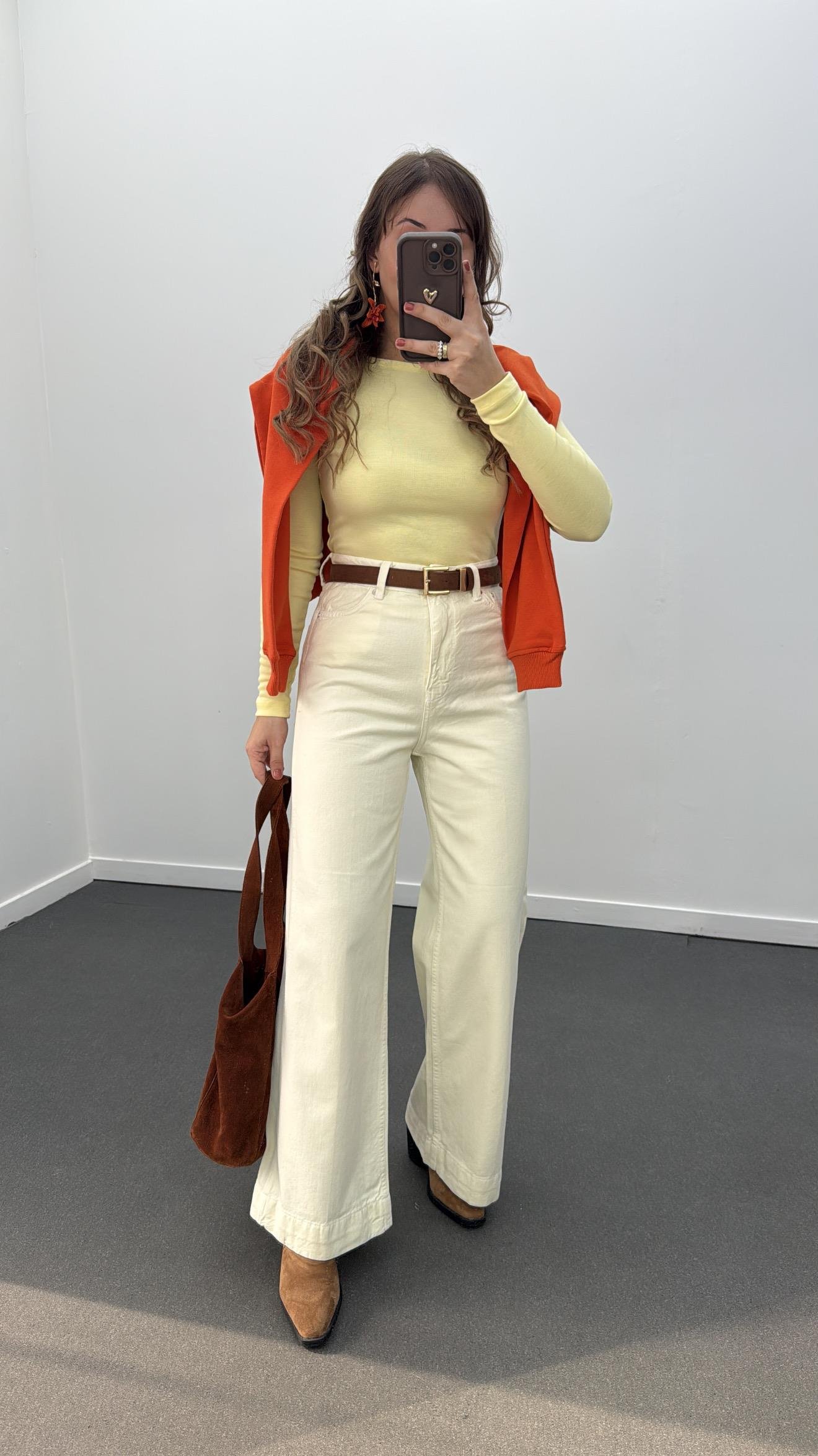 Mantra Krem Yüksek Bel Wide Leg Jeans