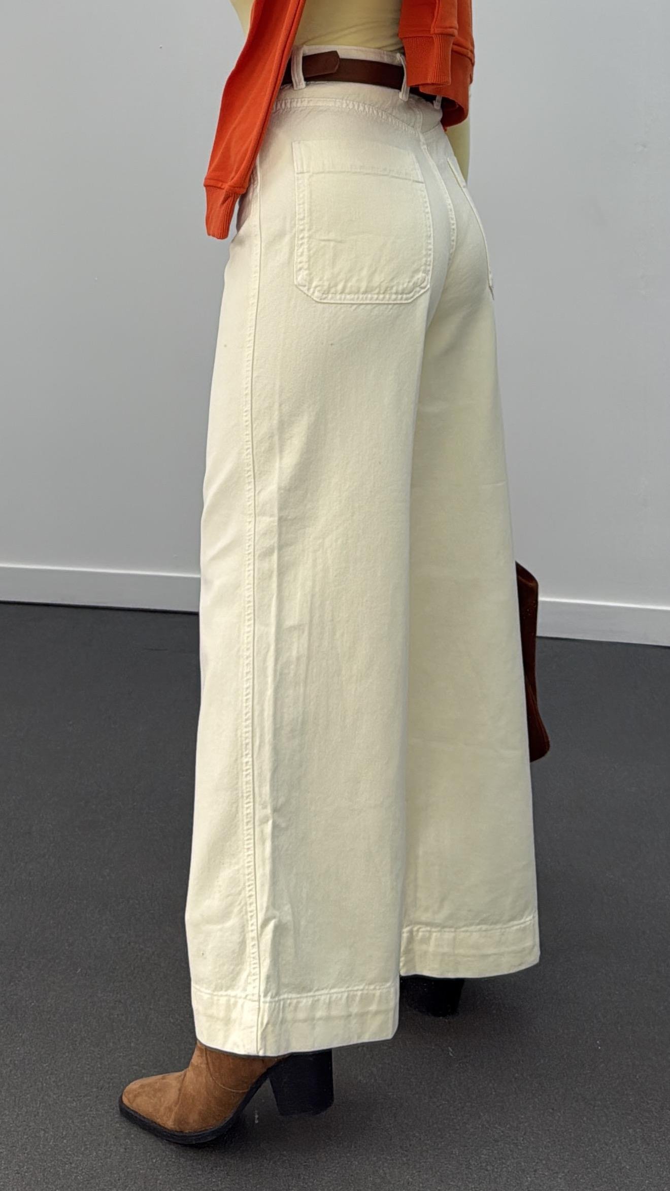 Mantra Krem Yüksek Bel Wide Leg Jeans