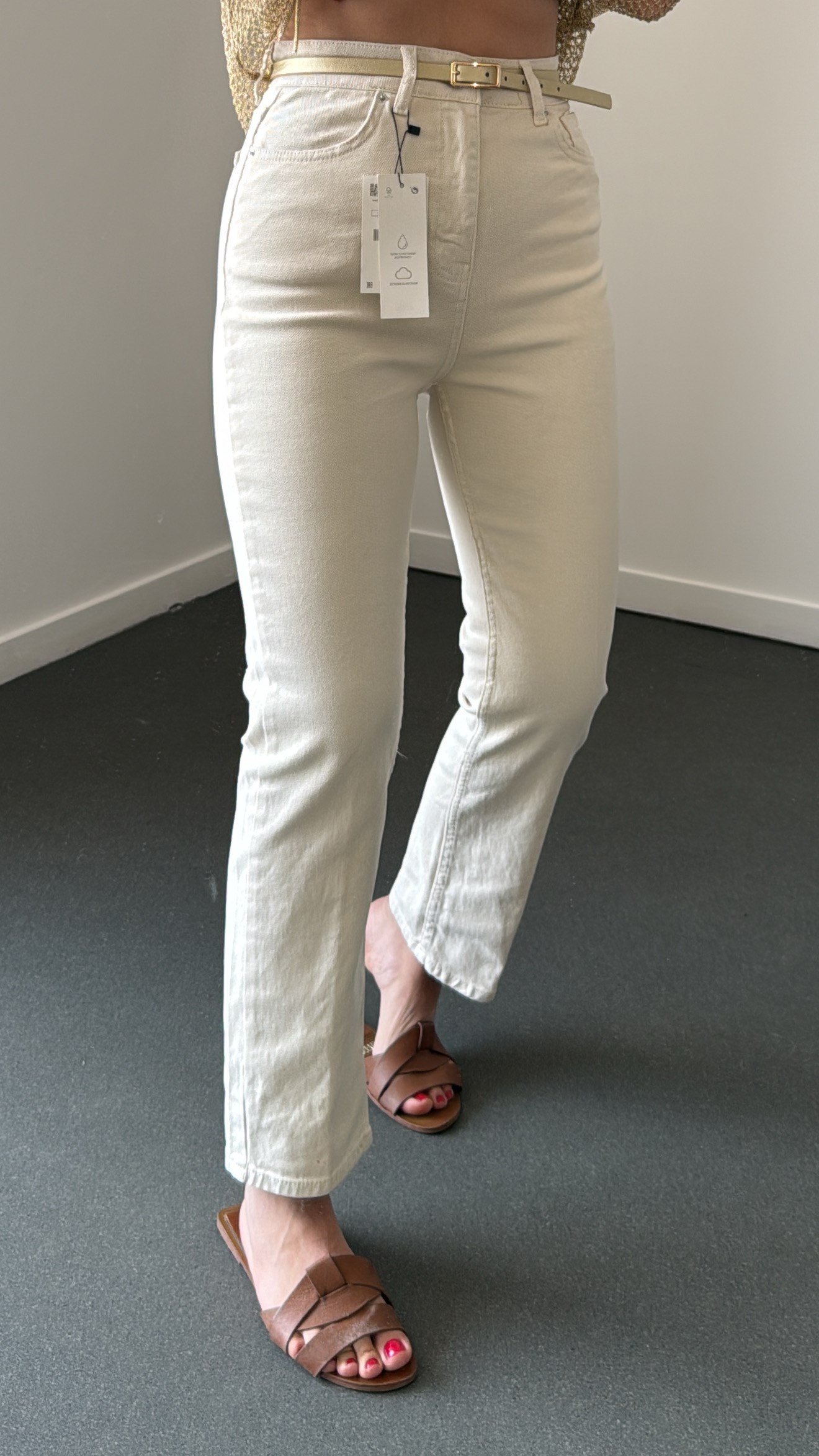Marko Krem Yüksek Bel Slim Fit Jeans