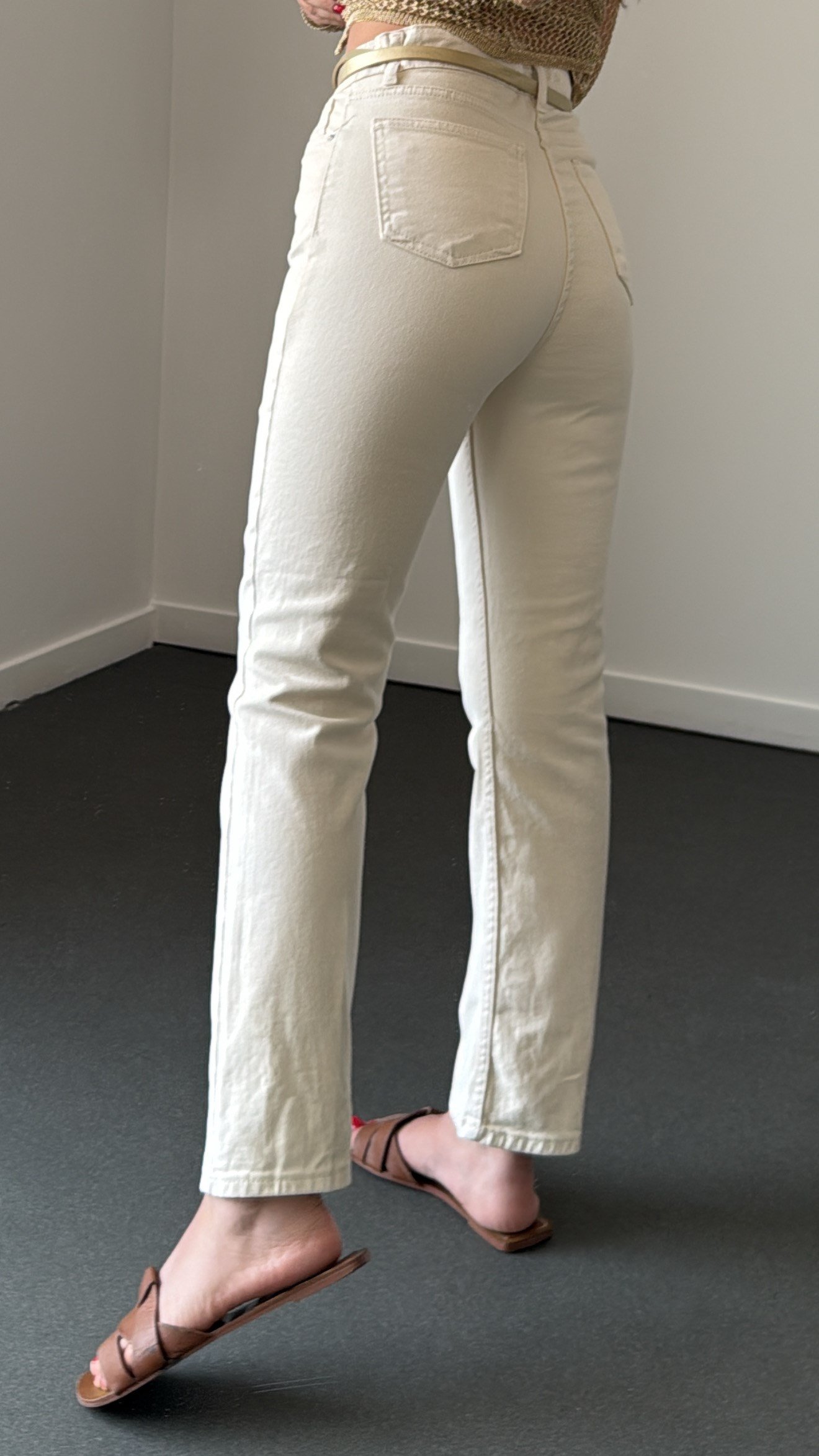 Marko Krem Yüksek Bel Slim Fit Jeans