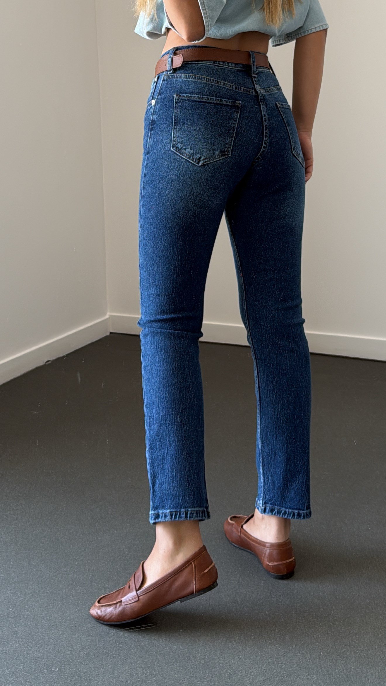 Marsilya Koyu Kot Likralı Yüksek Bel Mom Jeans
