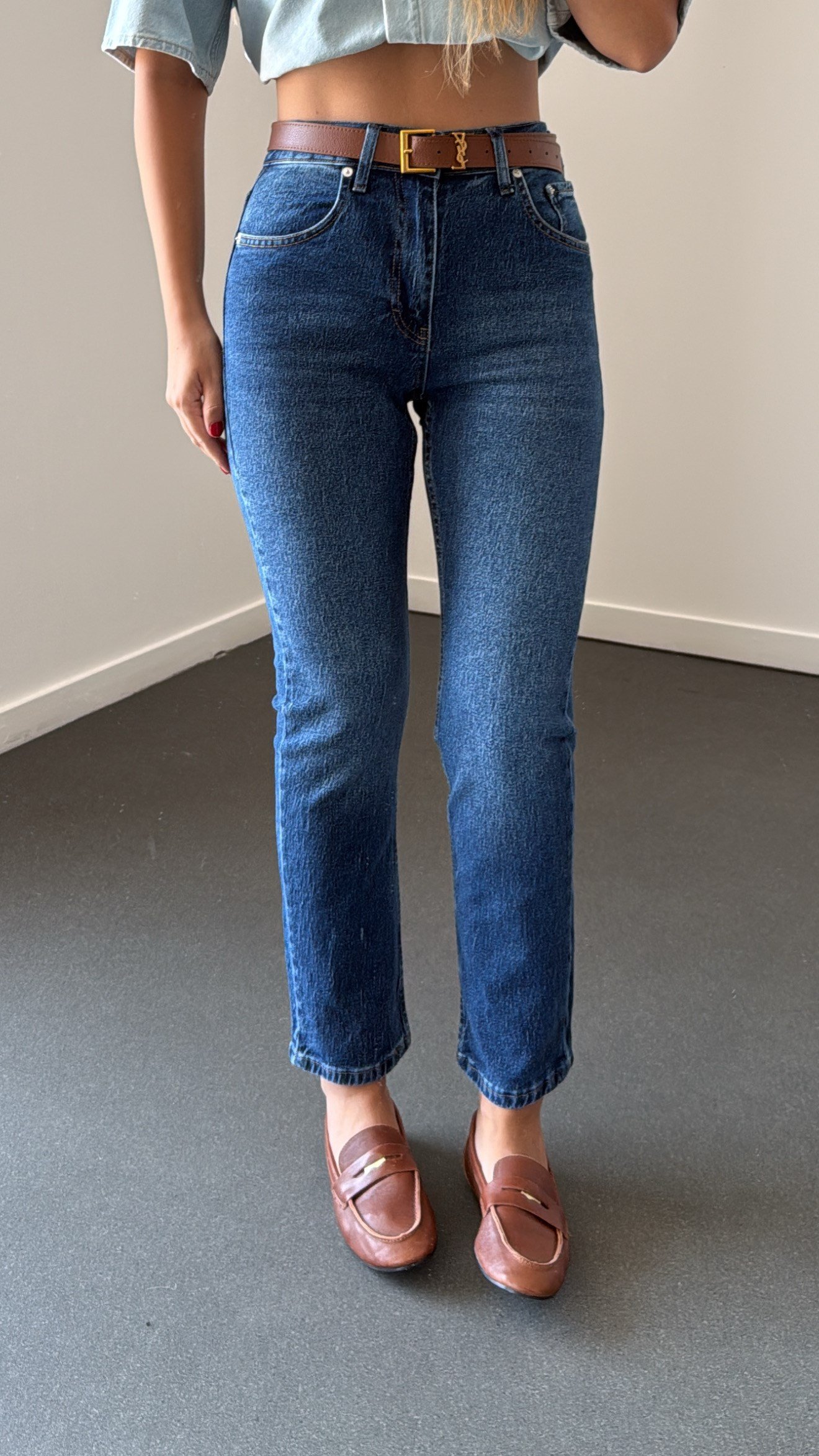 Marsilya Koyu Kot Likralı Yüksek Bel Mom Jeans
