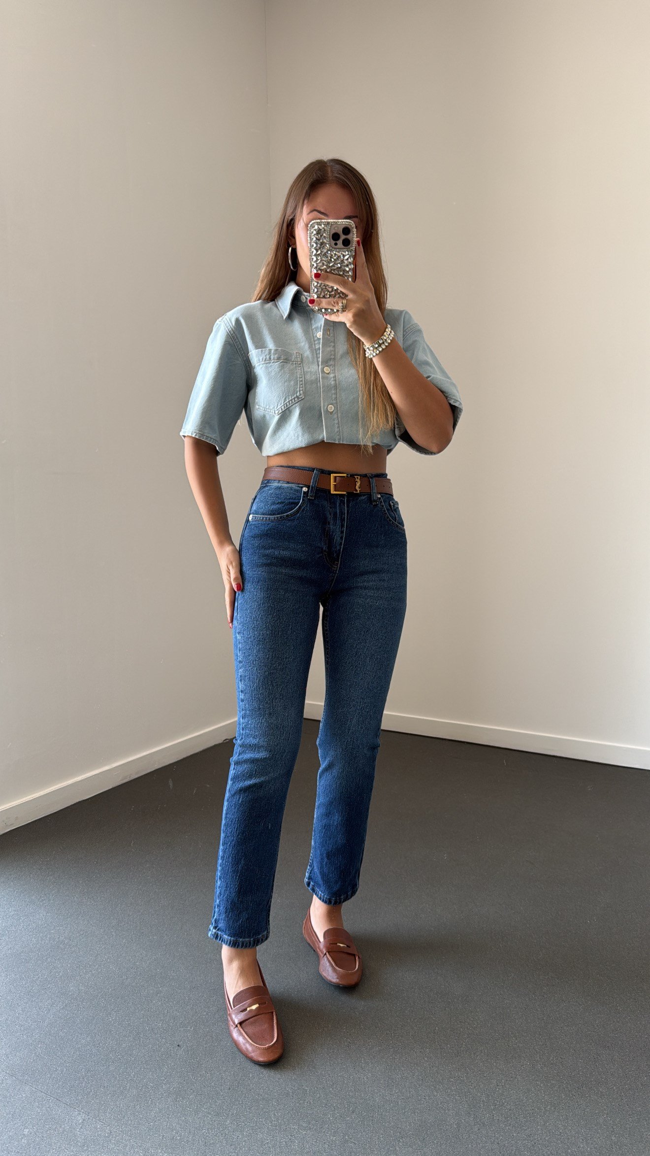Marsilya Koyu Kot Likralı Yüksek Bel Mom Jeans