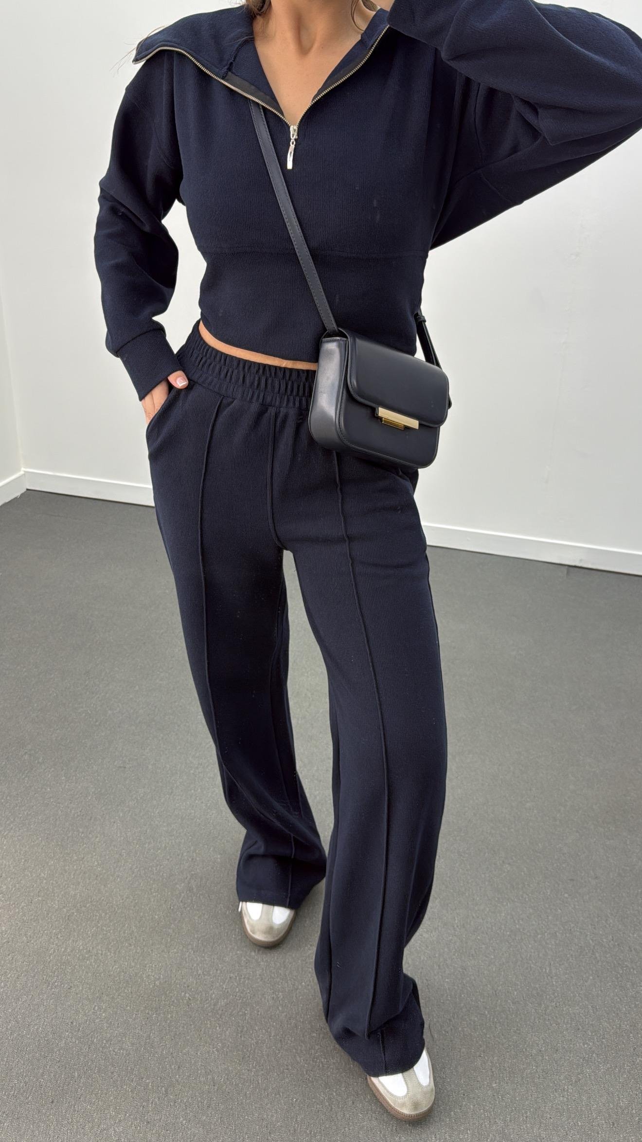 Martina Lacivert Fitilli Polar Sweat Eşofman Takımı