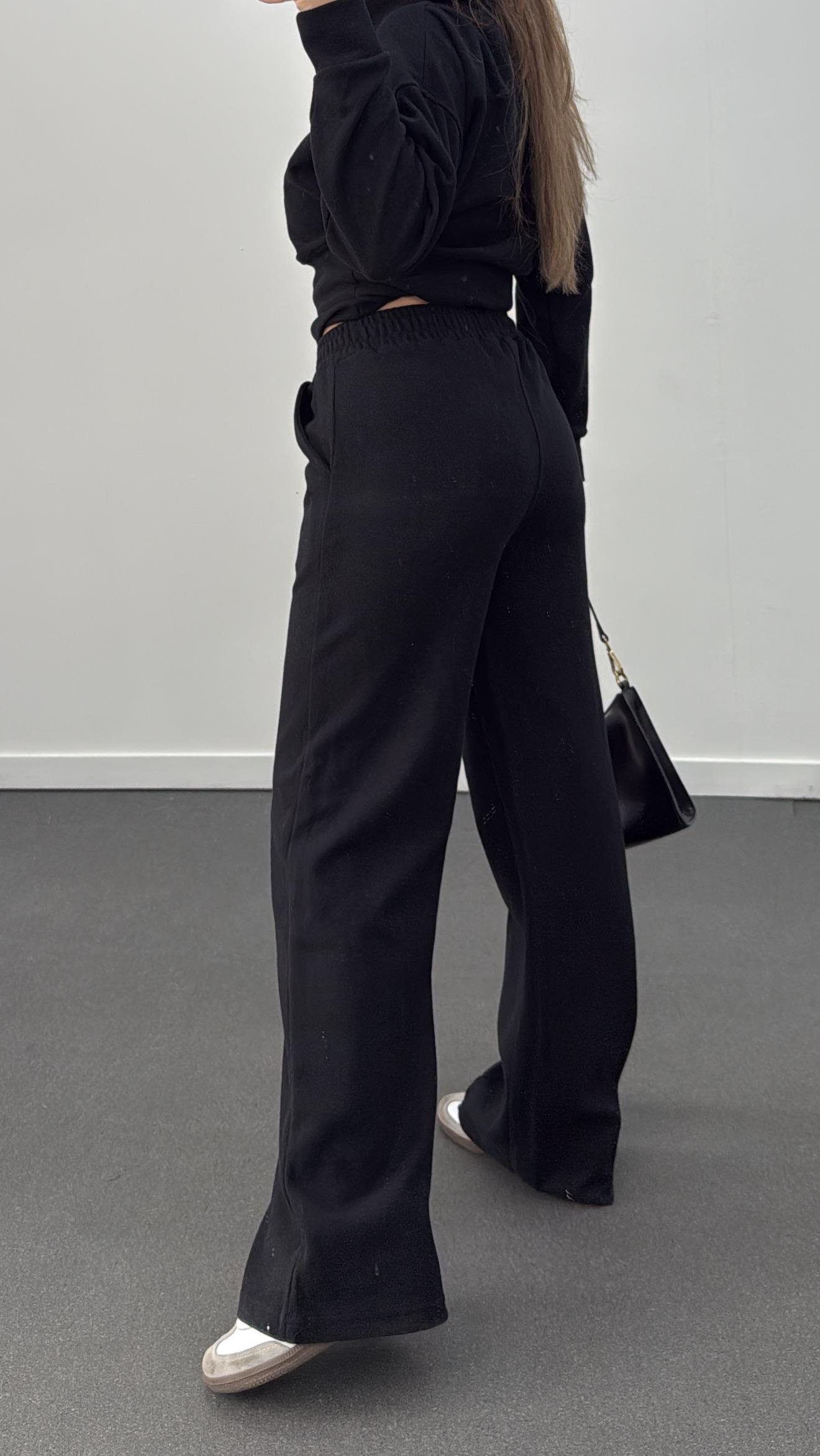 Martina Siyah Fitilli Polar Sweat Eşofman Takımı