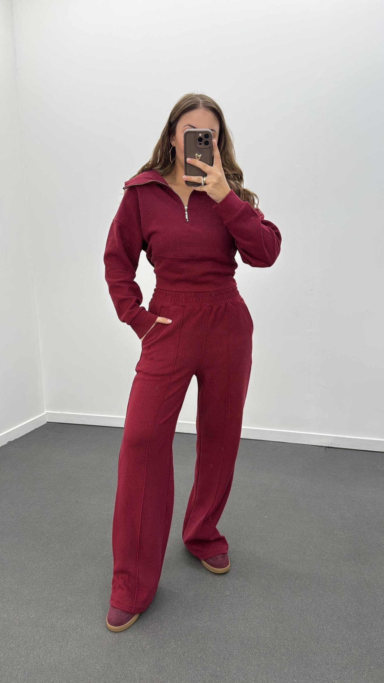 Martine Vişne Fitilli Polar Sweat Eşofman Takımı