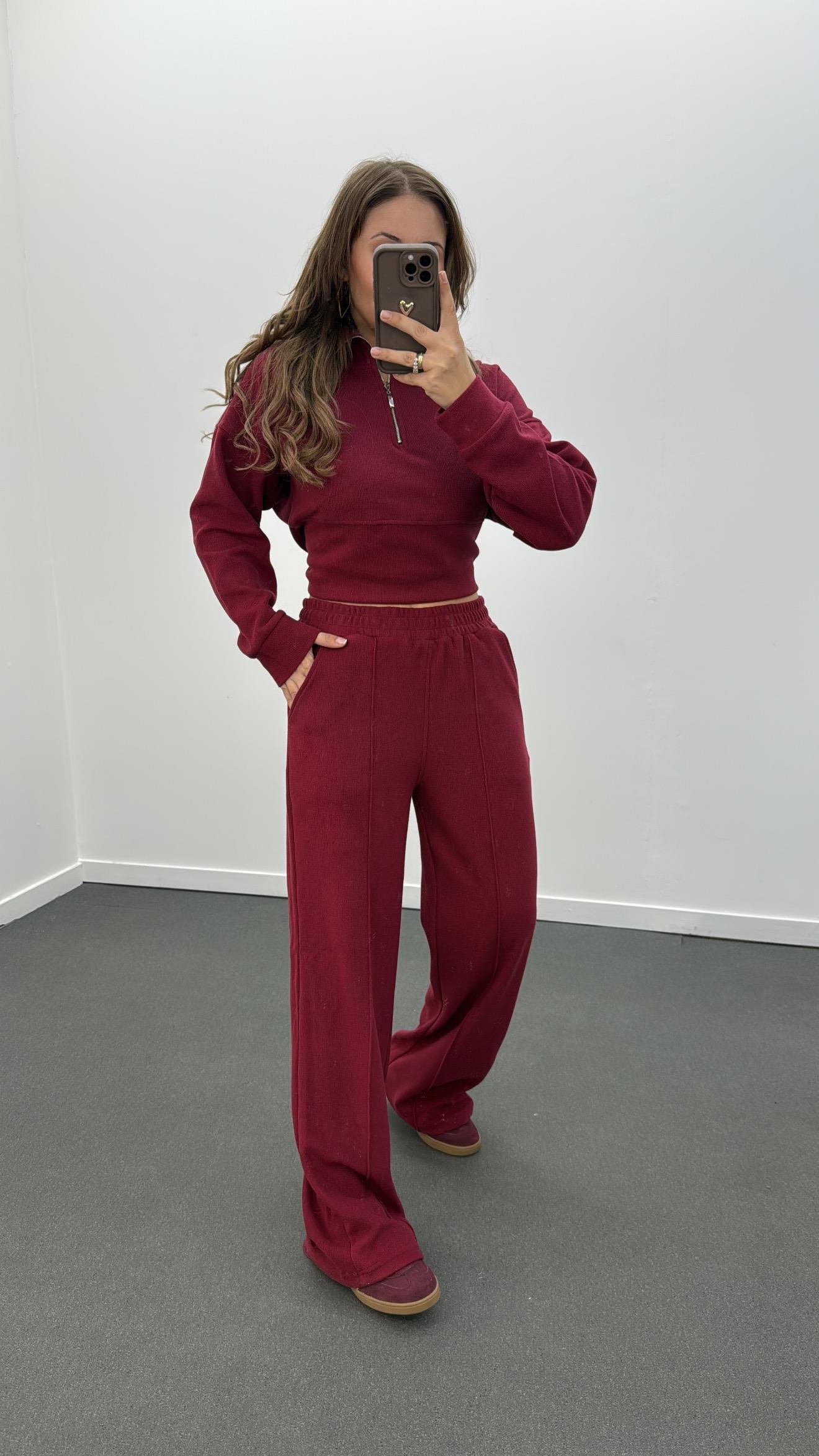 Martine Vişne Fitilli Polar Sweat Eşofman Takımı