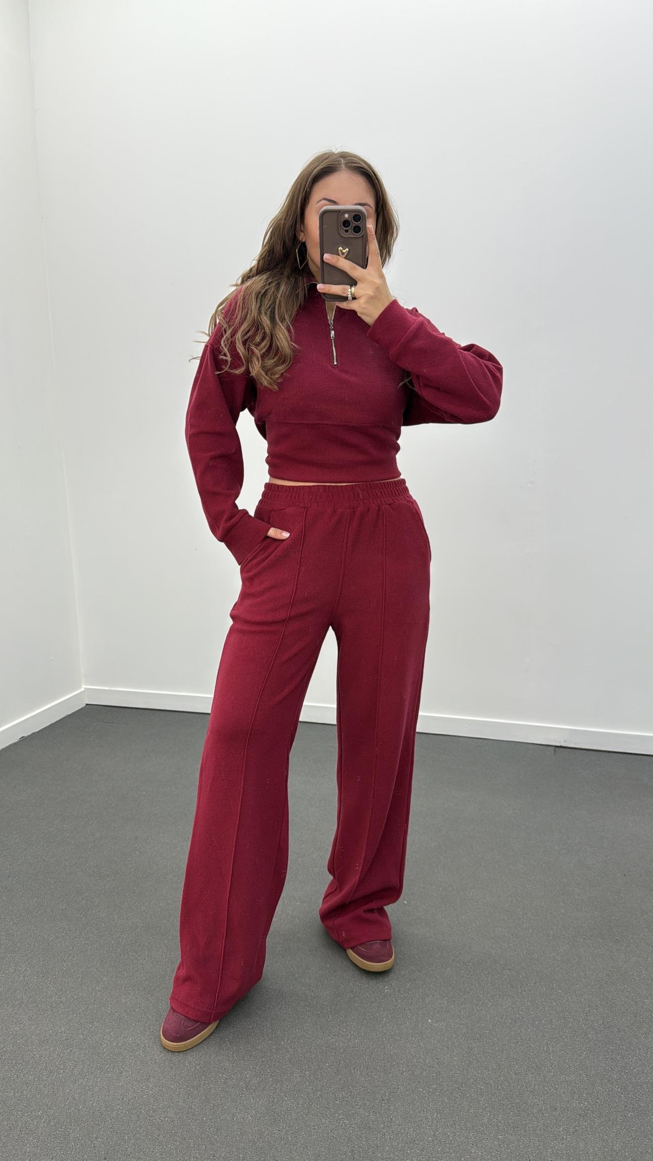 Martine Vişne Fitilli Polar Sweat Eşofman Takımı