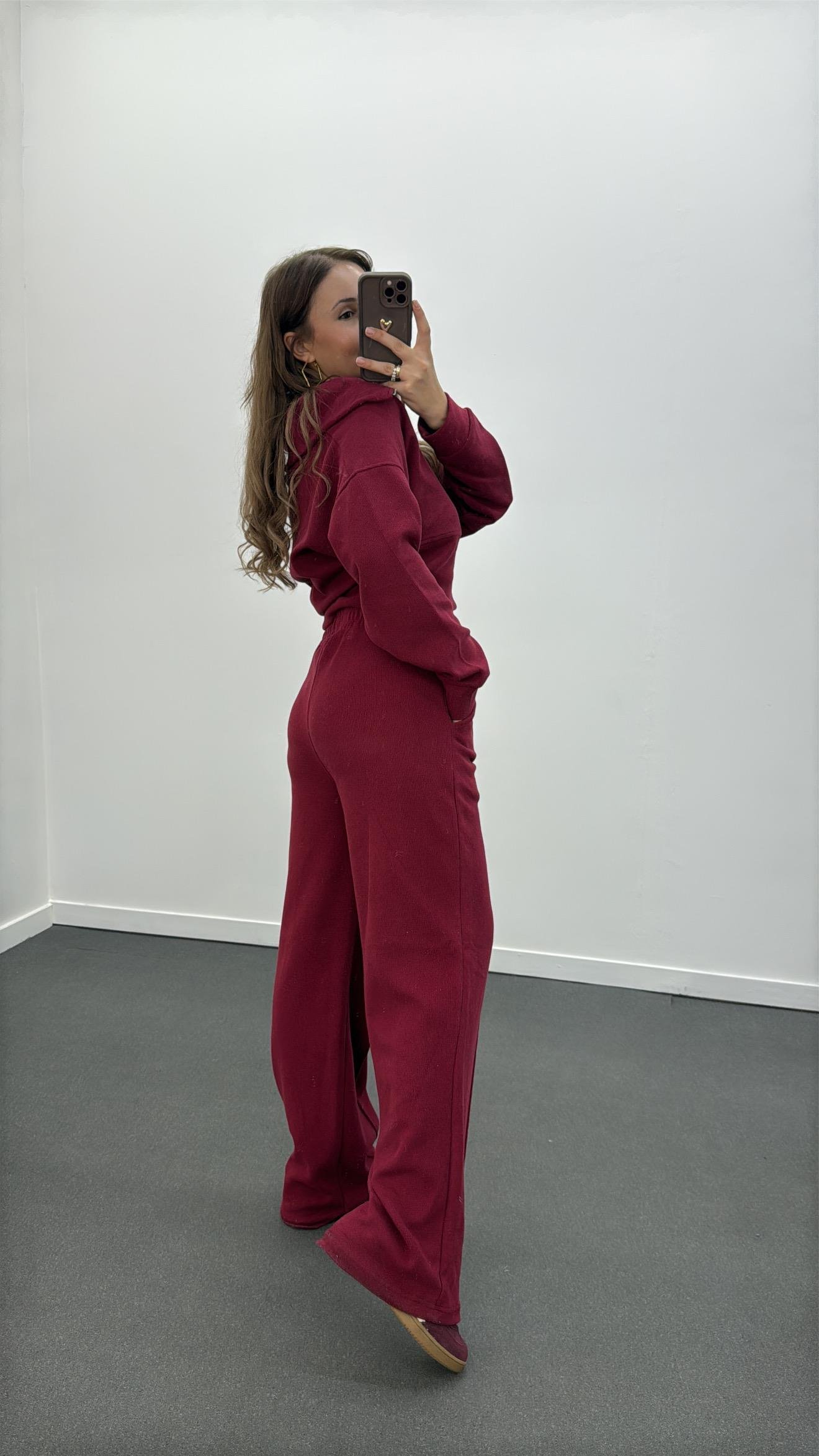 Martine Vişne Fitilli Polar Sweat Eşofman Takımı