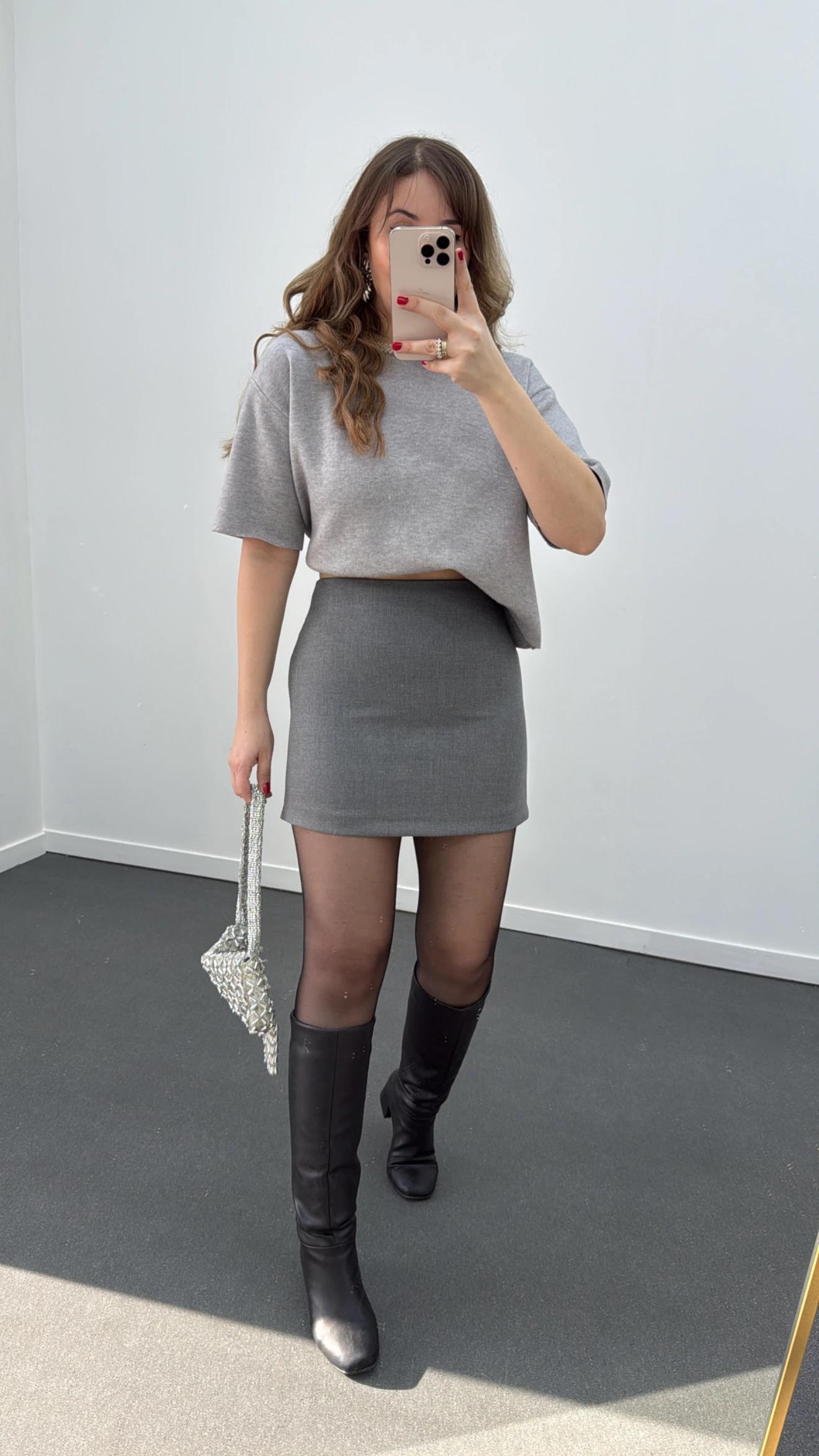 Massi Açık Gri Basic Etek