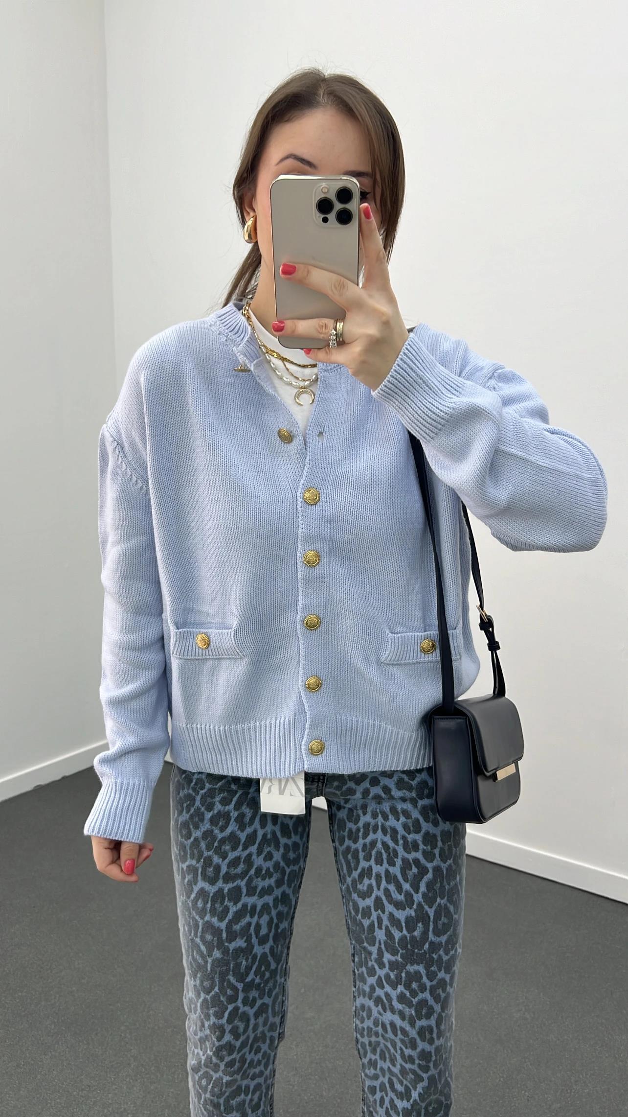 Massi Bebe Mavi Gold Düğmeli Hırka