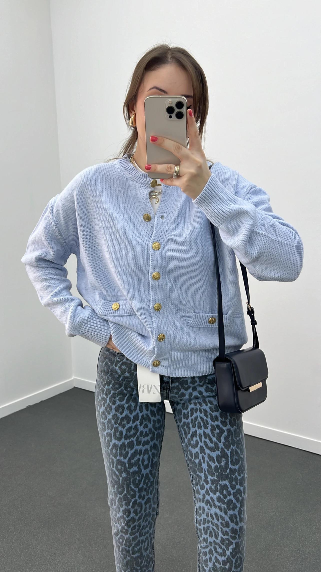 Massi Bebe Mavi Gold Düğmeli Hırka