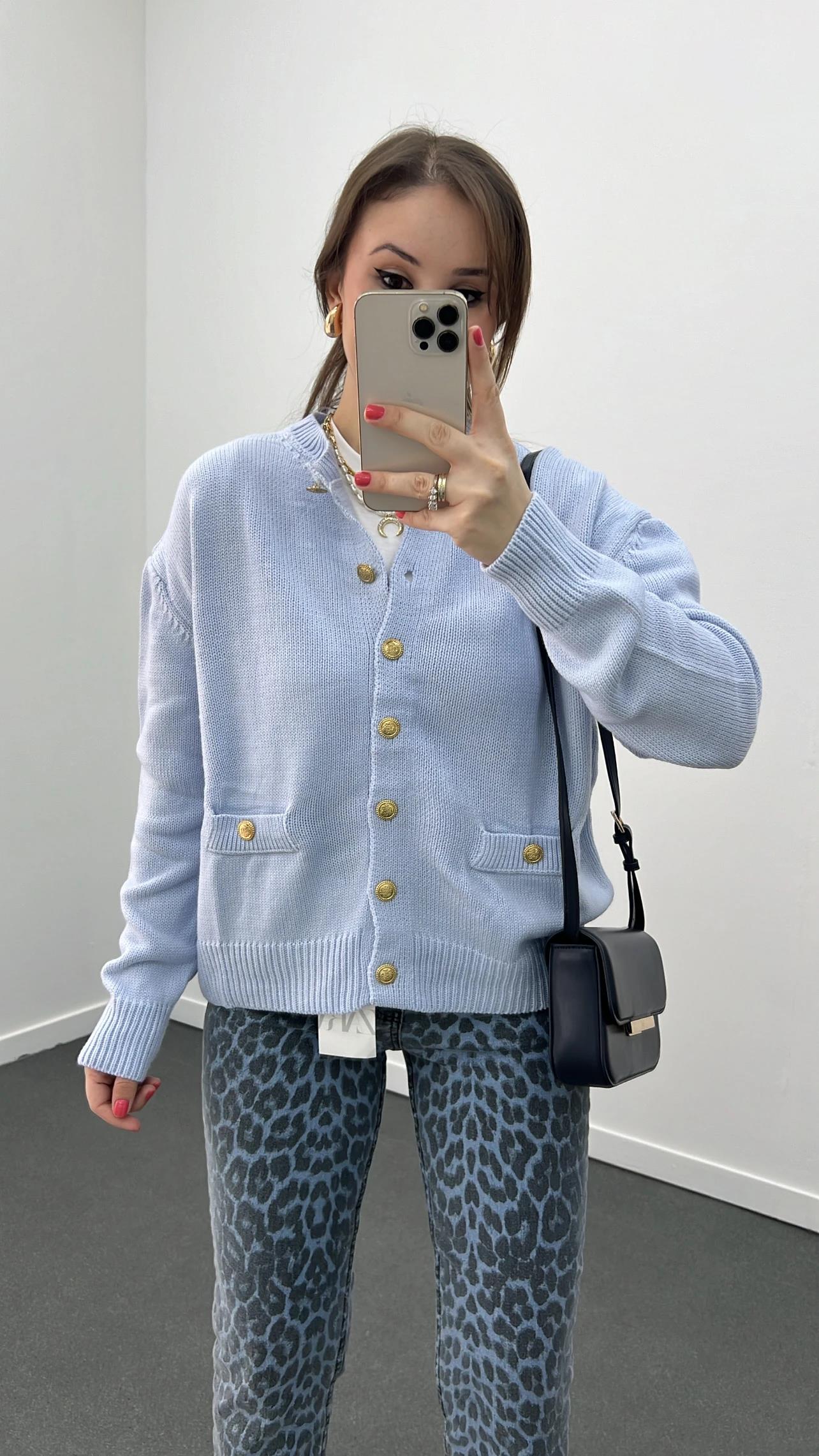 Massi Bebe Mavi Gold Düğmeli Hırka