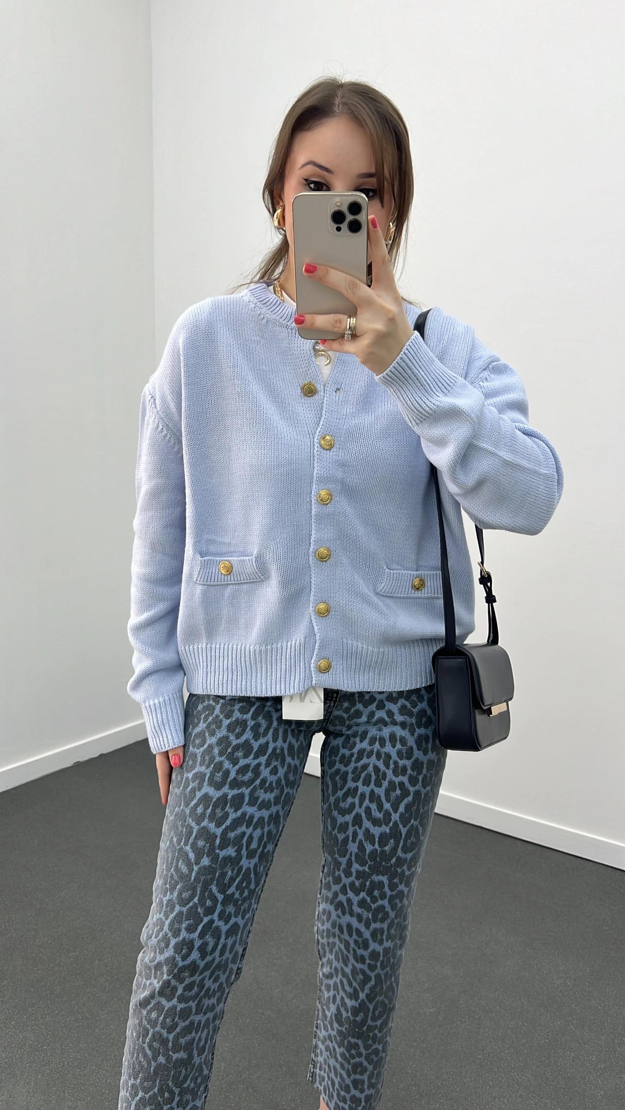 Massi Bebe Mavi Gold Düğmeli Hırka