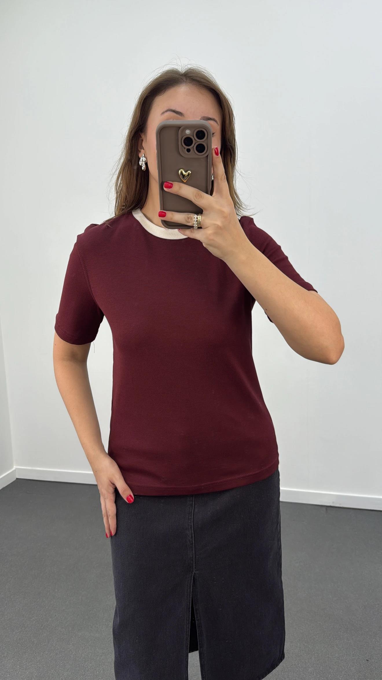 Massi Beyaz Yaka Bordo Tshirt