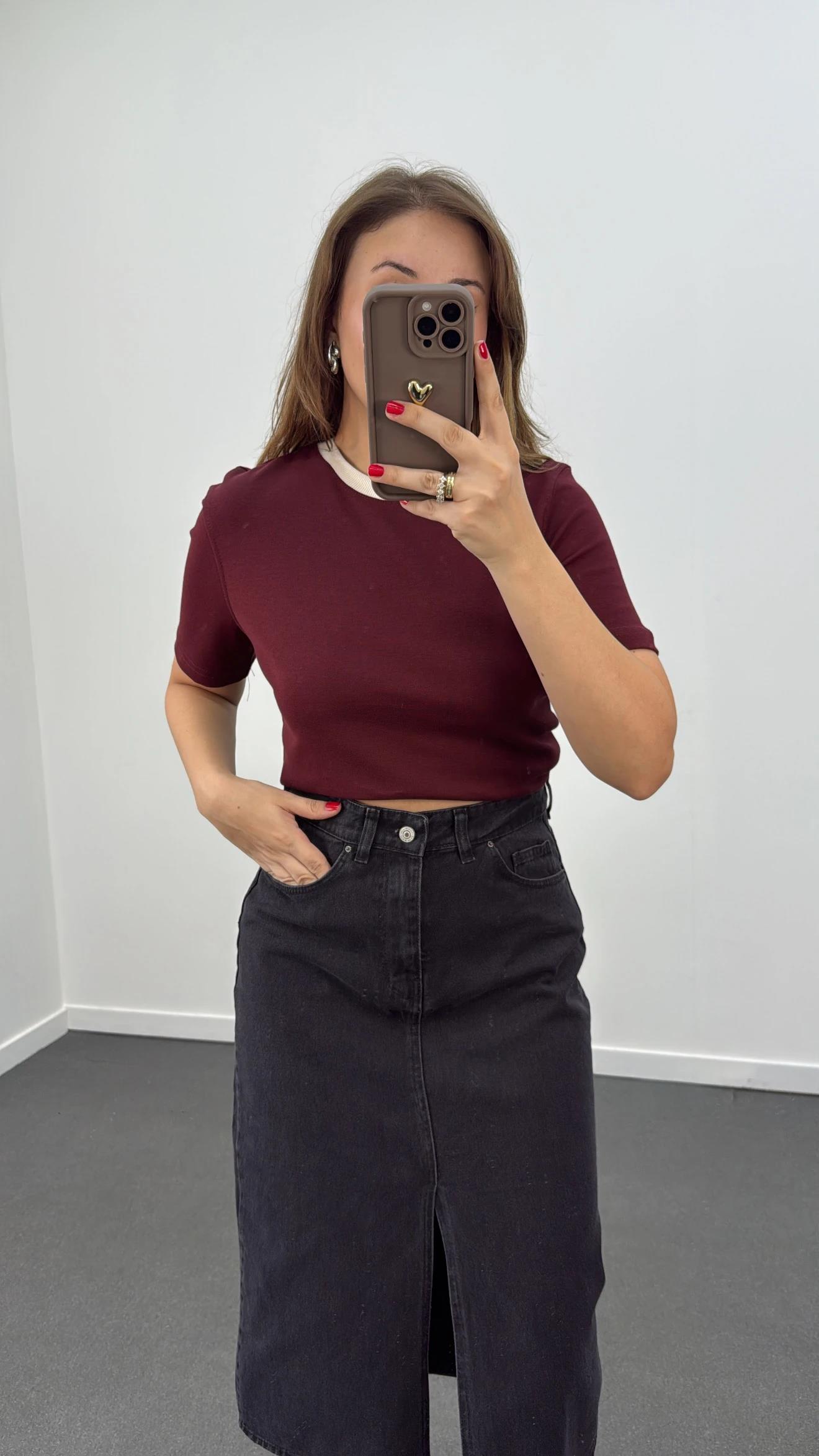 Massi Beyaz Yaka Bordo Tshirt