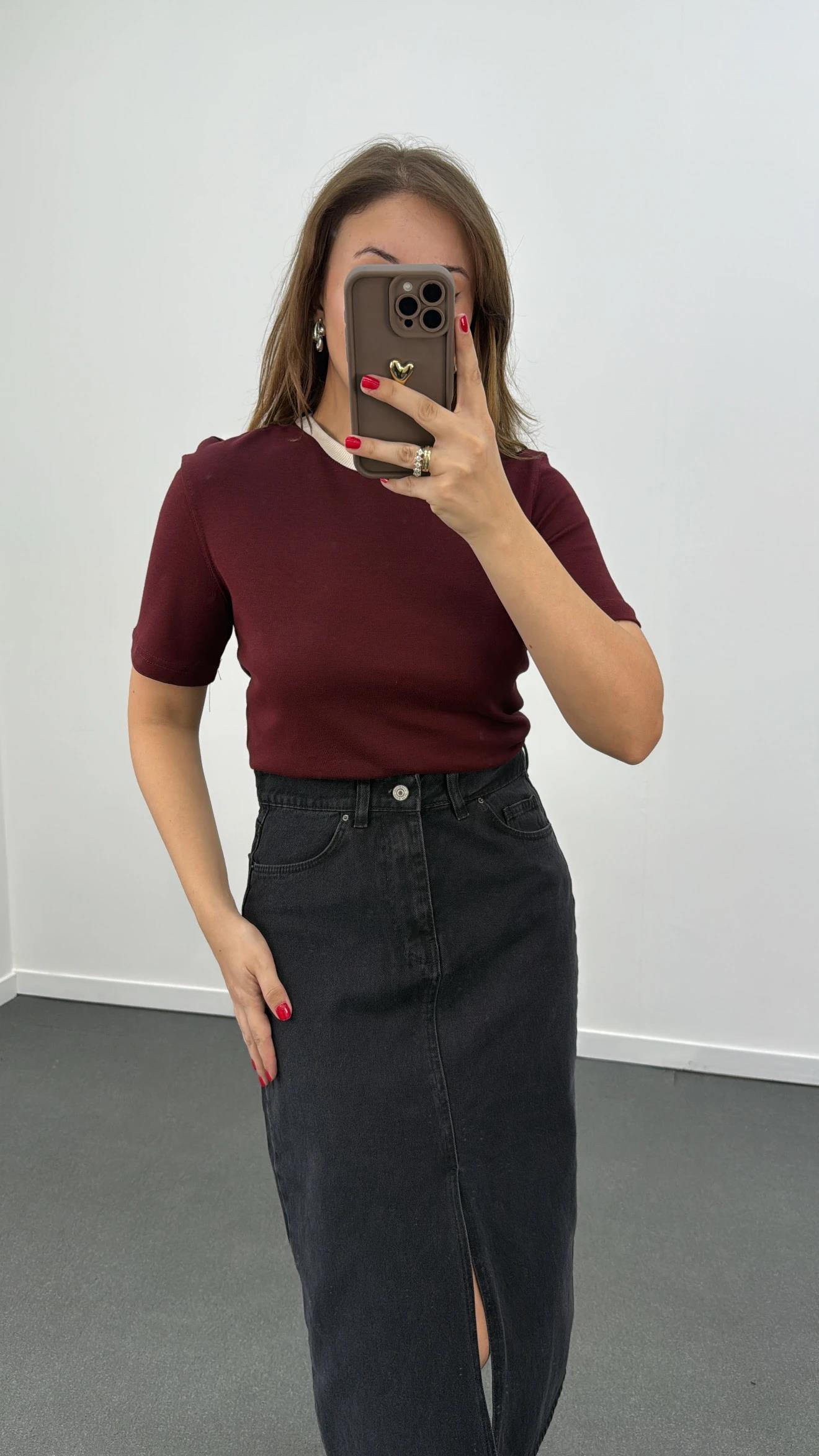 Massi Beyaz Yaka Bordo Tshirt