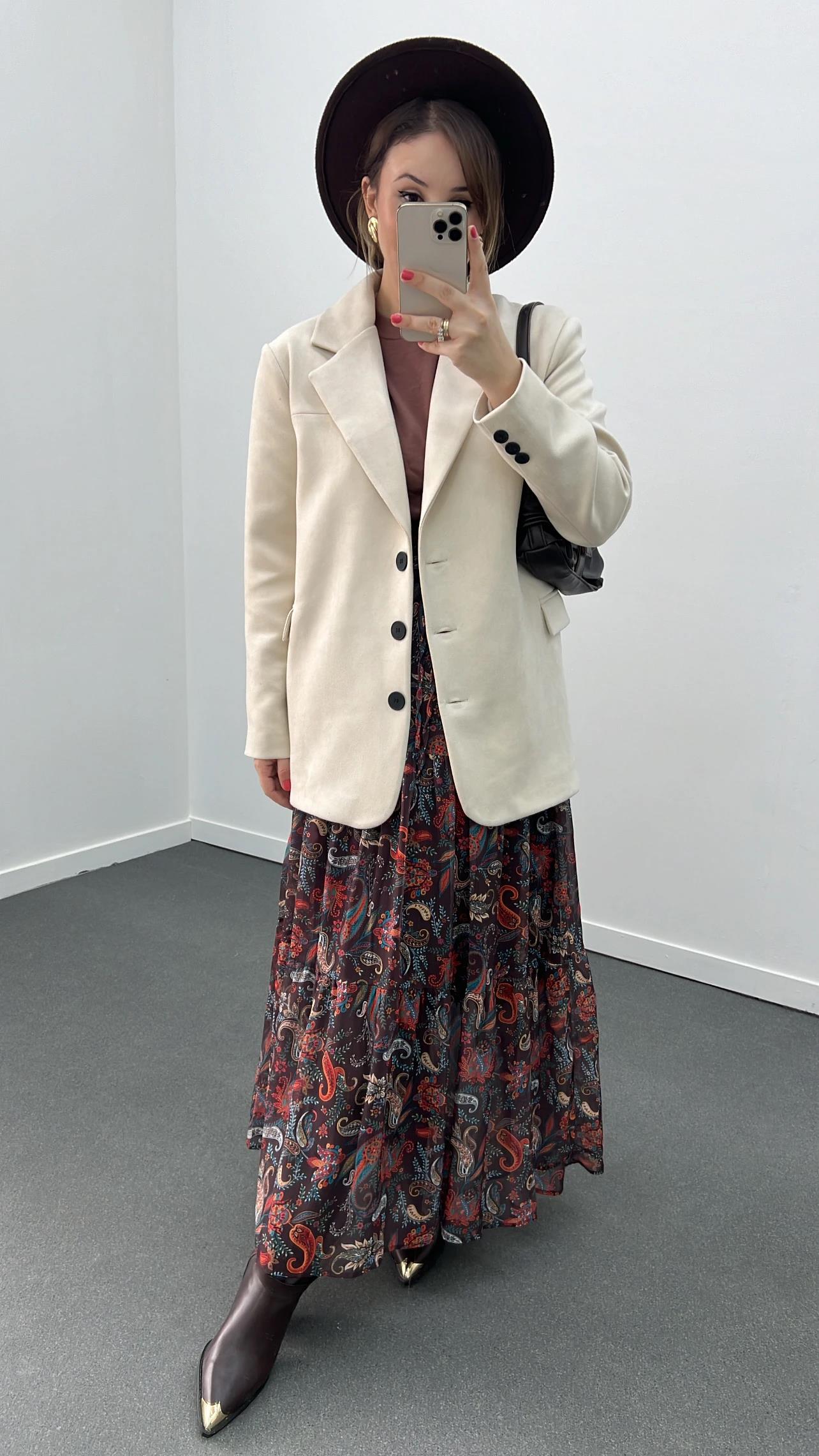 Massi Krem Premium Süet Blazer Ceket