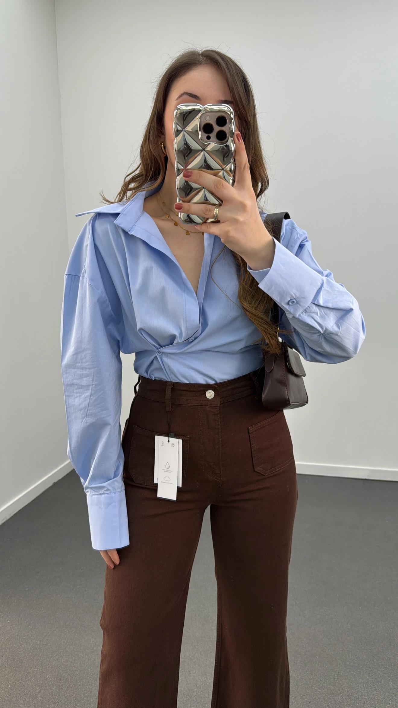 Massi Mavi 4 Düğmeli Tasarım Gömlek