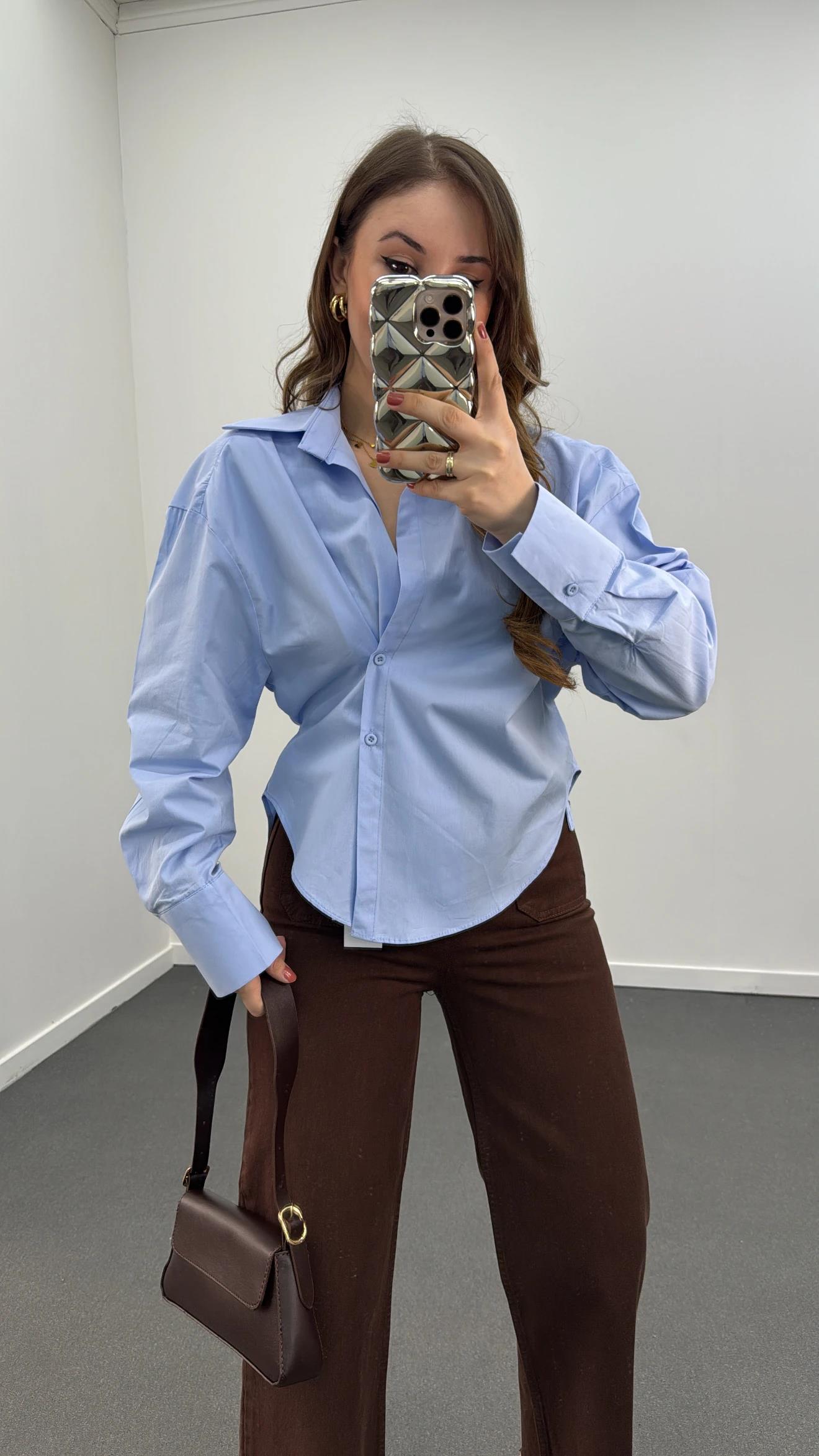 Massi Mavi 4 Düğmeli Tasarım Gömlek