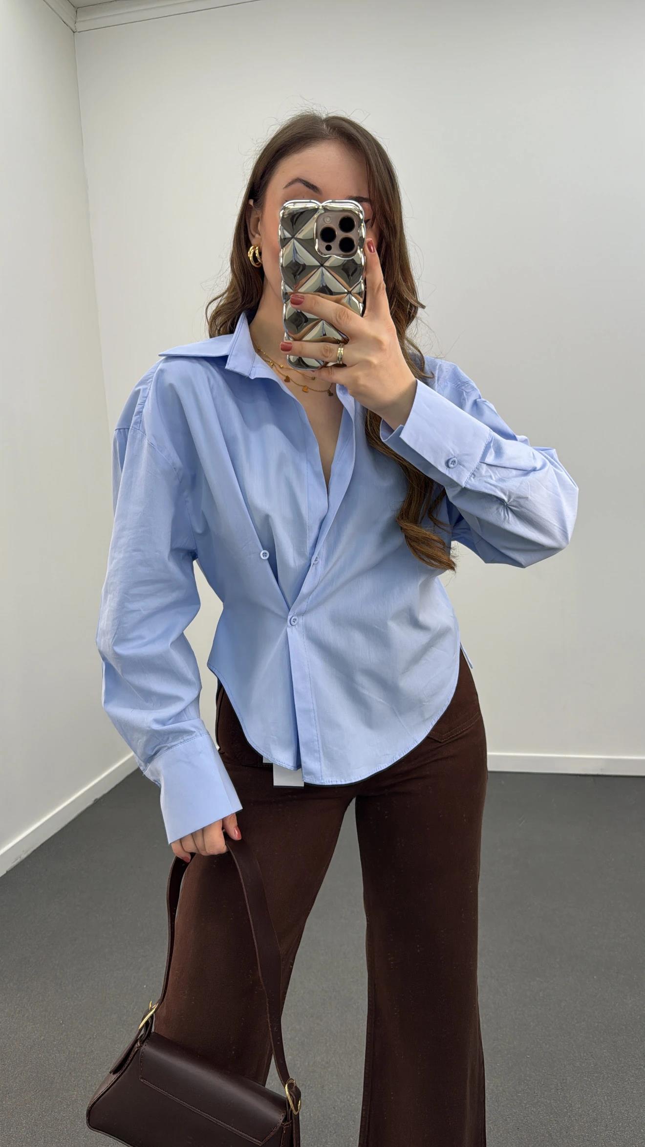 Massi Mavi 4 Düğmeli Tasarım Gömlek