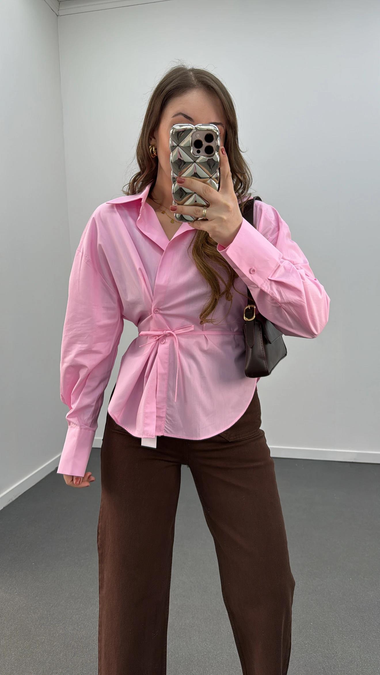 Massi Pembe 4 Düğmeli Tasarım Gömlek