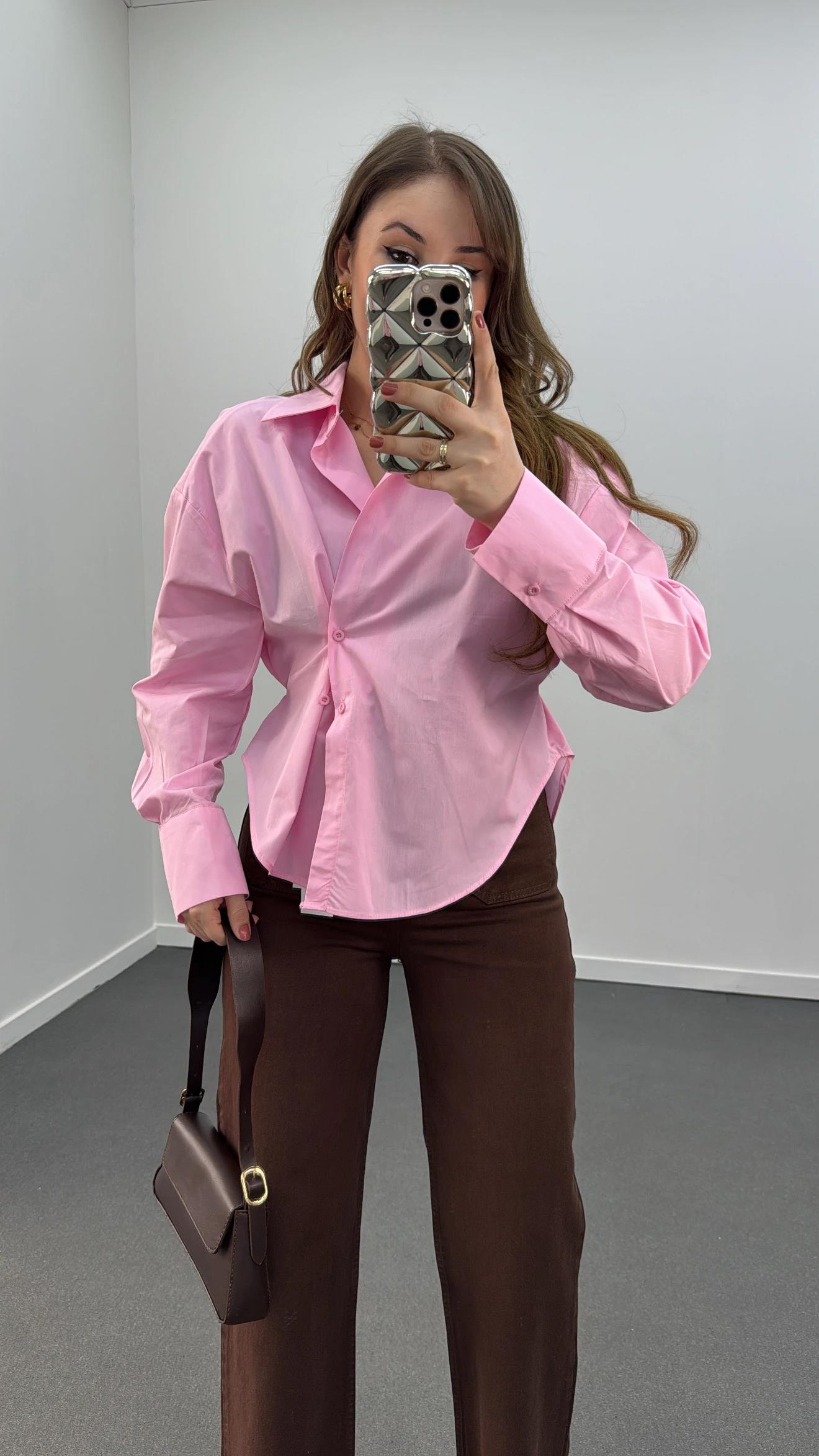 Massi Pembe 4 Düğmeli Tasarım Gömlek