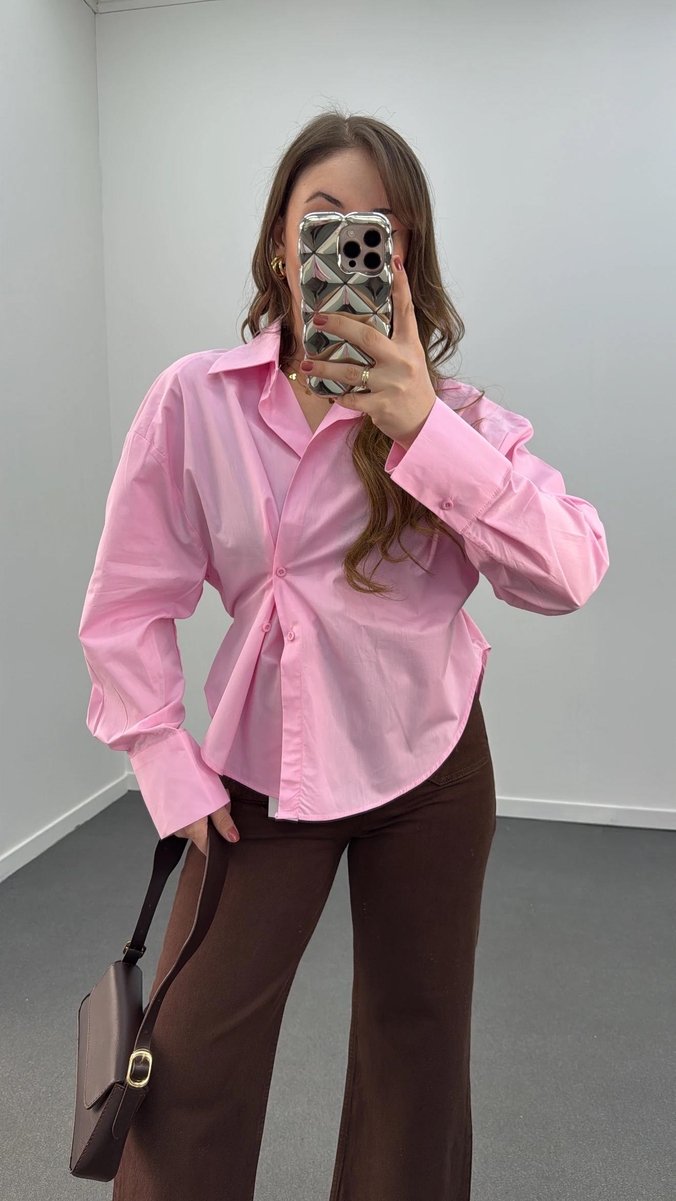 Massi Pembe 4 Düğmeli Tasarım Gömlek