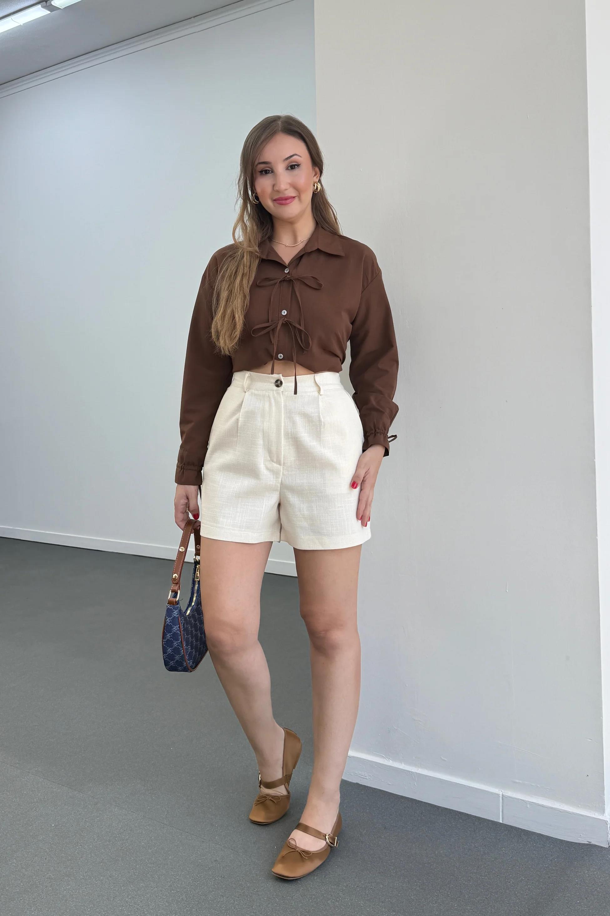 Max Krem Keten Bermuda Şort