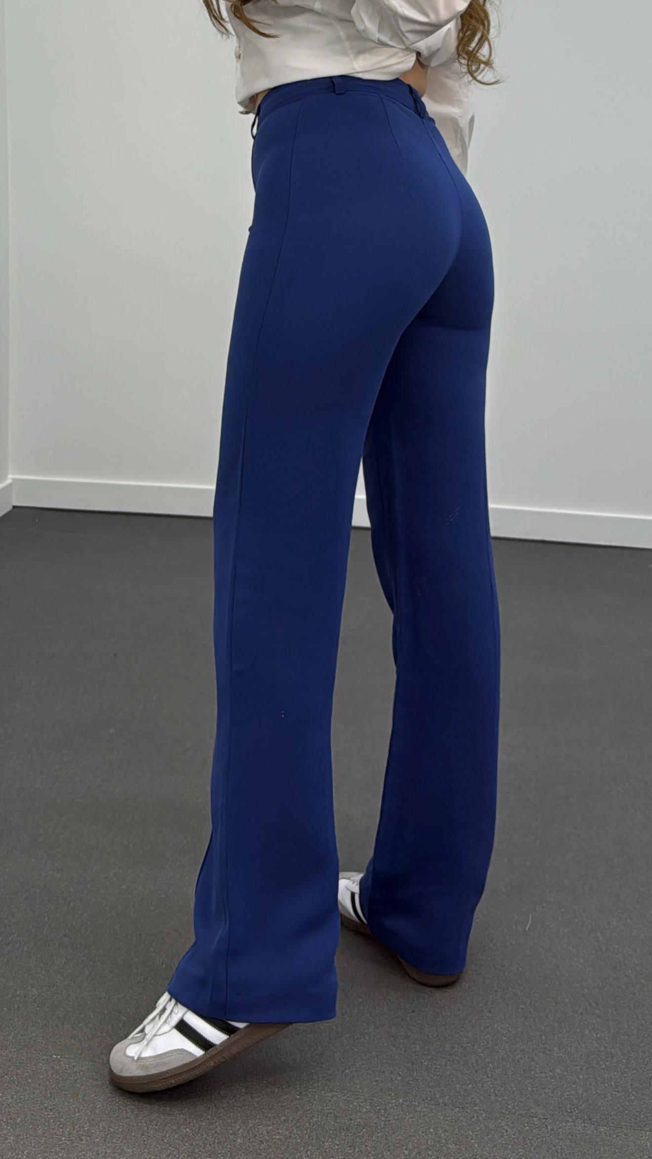 Meg İndigo Mavi Nervür Dikişli Palazzo Kumaş Pantolon