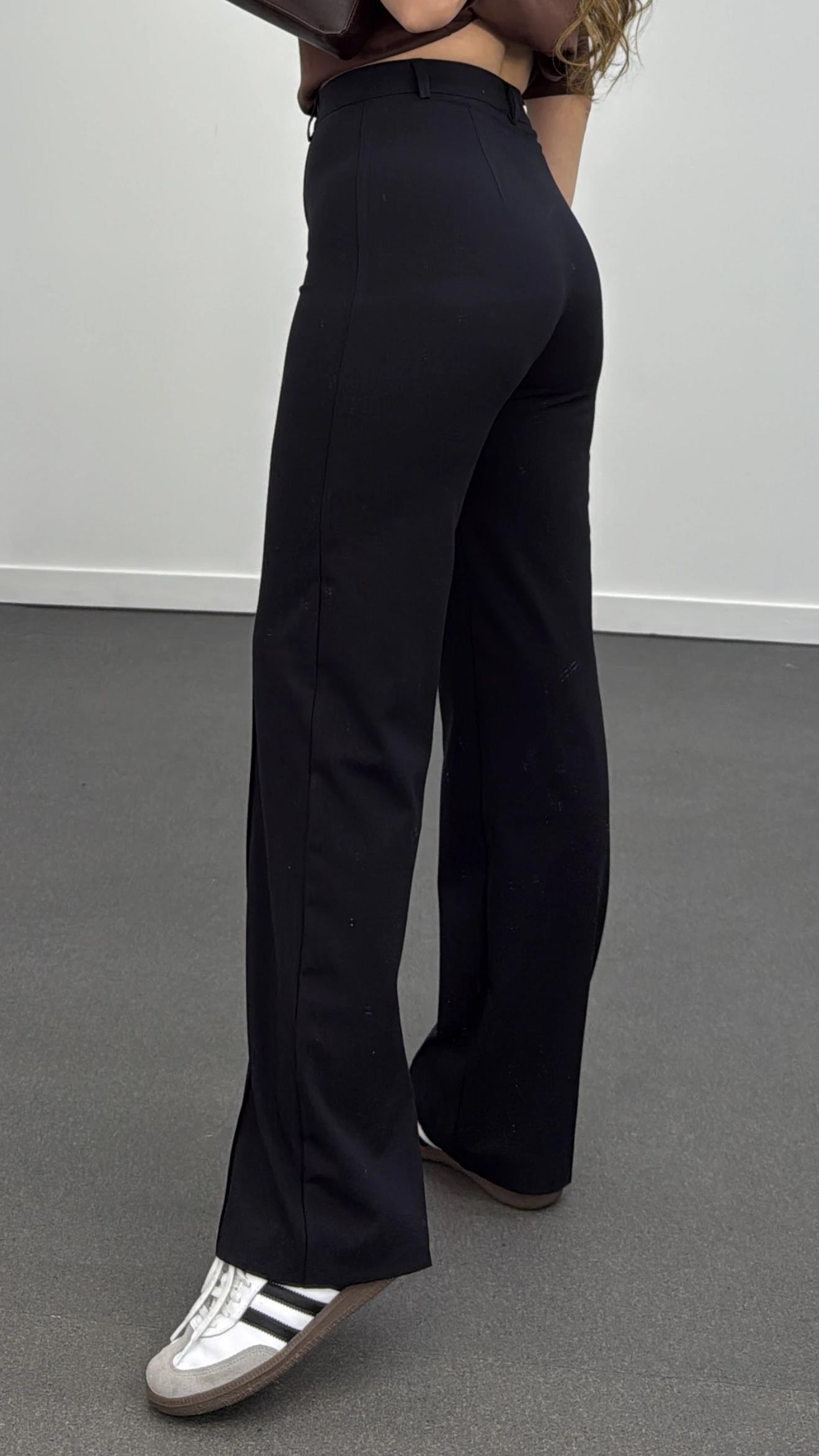 Meg Lacivert Nervür Dikişli Palazzo Kumaş Pantolon